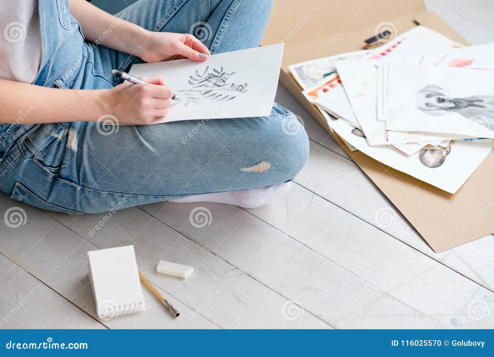 Artistic Lifestyle Drawing Leisure Girl Sketching Stock Photo - Image ...