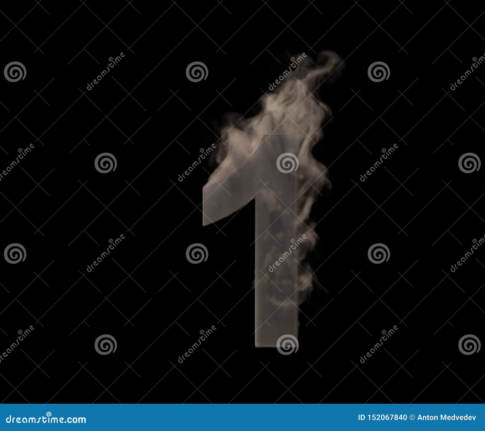 Number 1 Of Dark Smoke Or Fog Isolated On Black Background Artistic