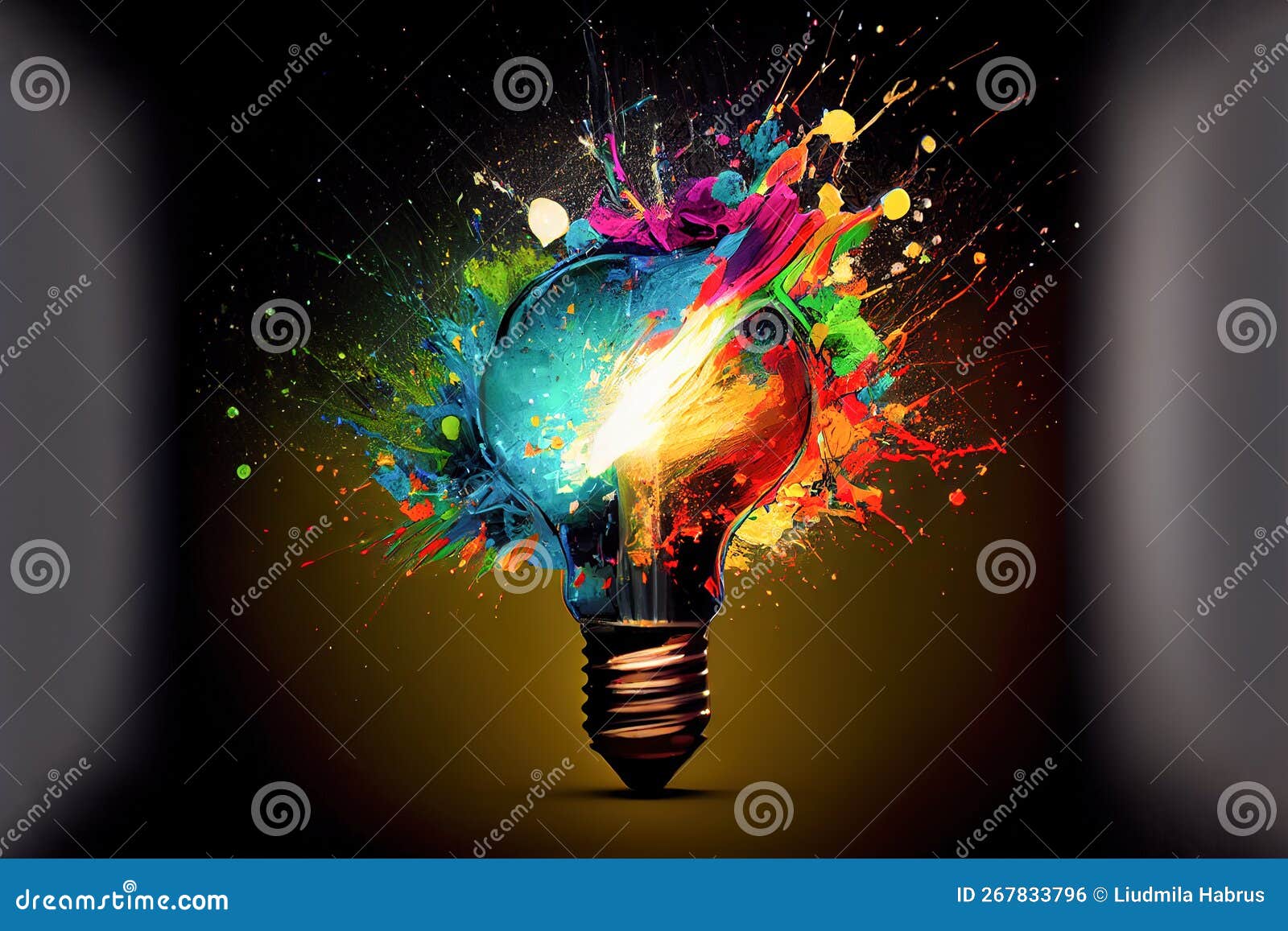 Artistic Multicolored Explosion of Paint in Light Bulbs. Simple Idea