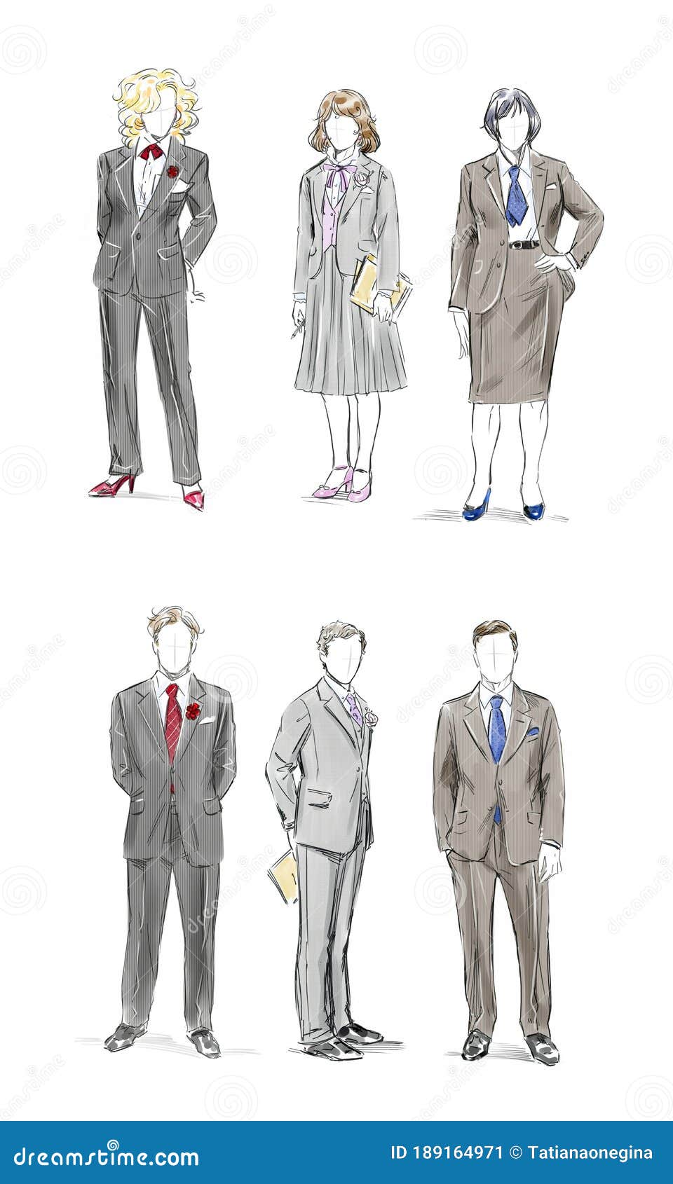Color Isolated Drawing of a Male and Female Faceless Office Workers in ...