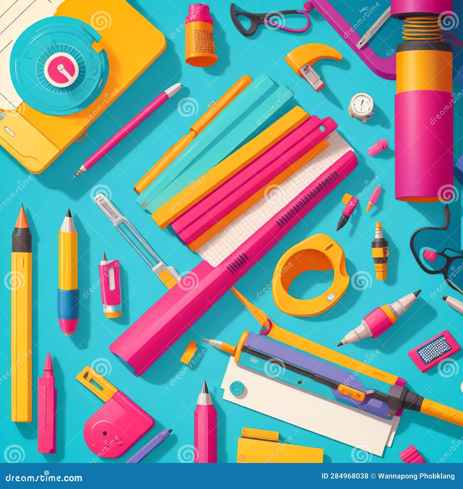 Artistic Stationery Illustration with Drawing Supplies and Design