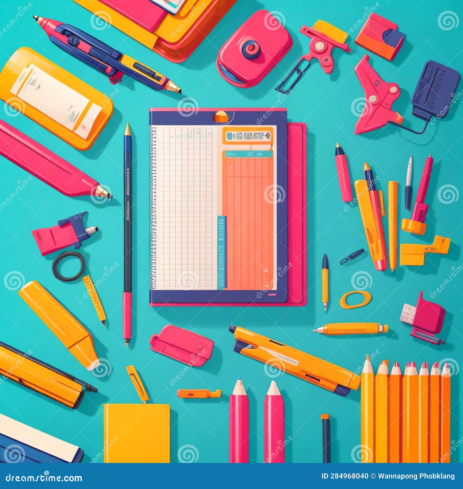 Artistic Stationery Illustration with Drawing Supplies and Design