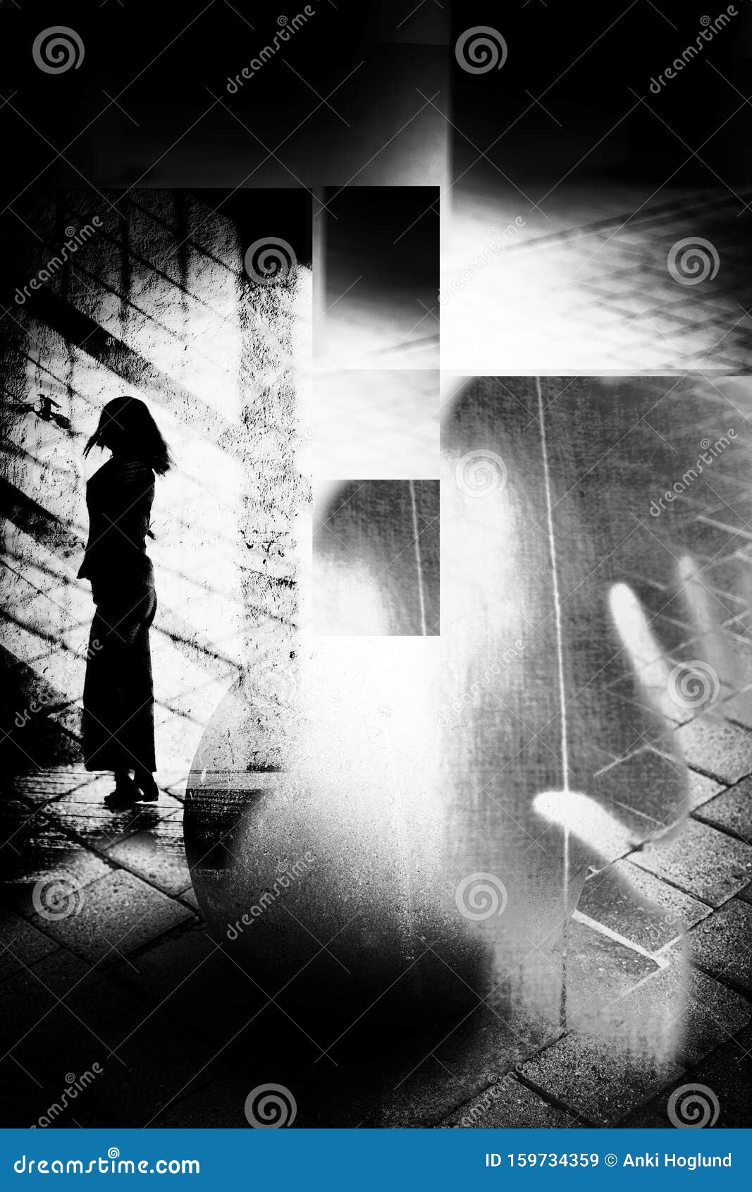 Artistic Surreal Black and White Rough Textured Collage of Silhouette ...