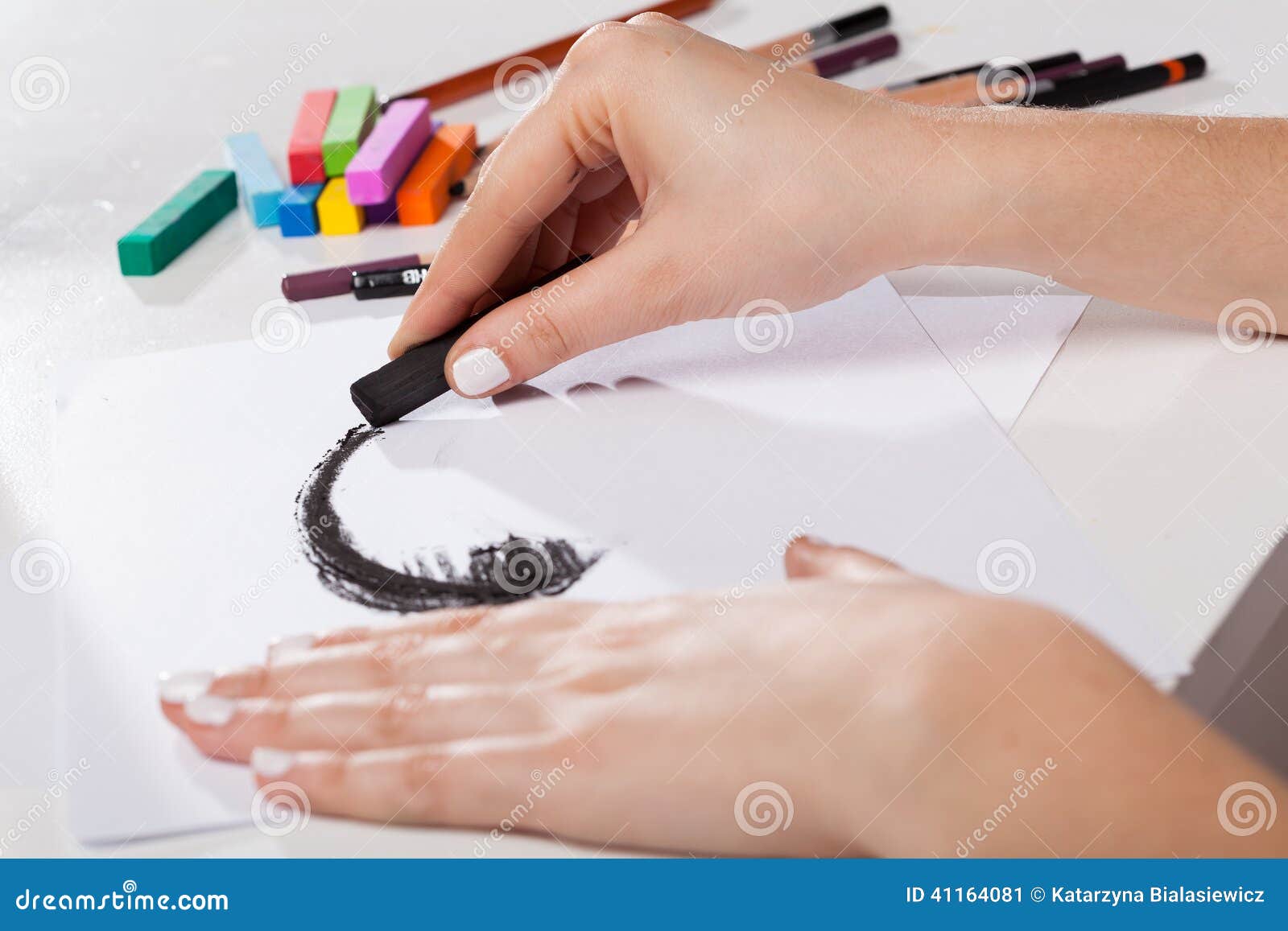 Artistic Tools and Woman Painted Pastel Stock Image Image of green