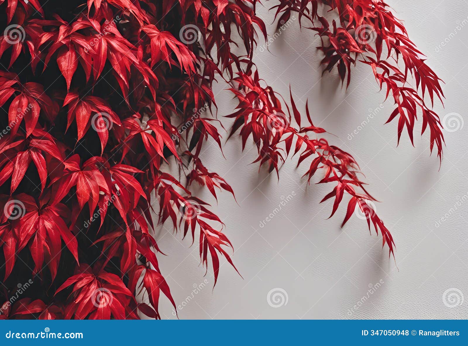 artistic wall with red floral vines in a decorative style