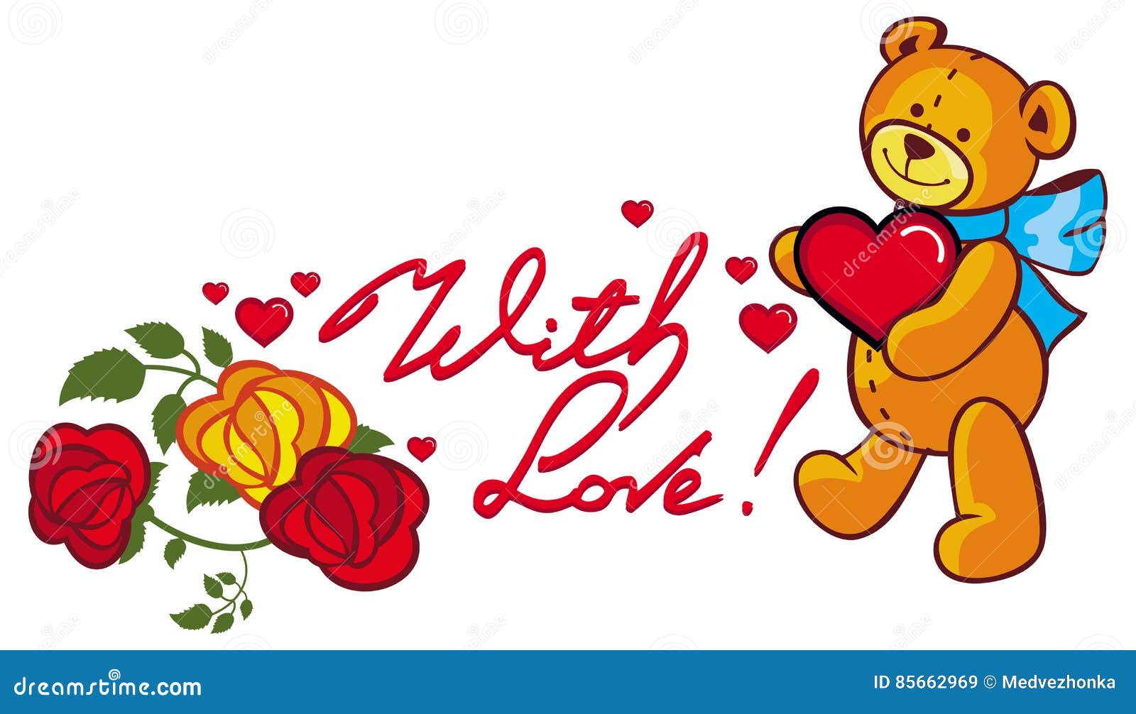 Artistic Written Text with Love! and Cute Teddy Bear Holding R ...