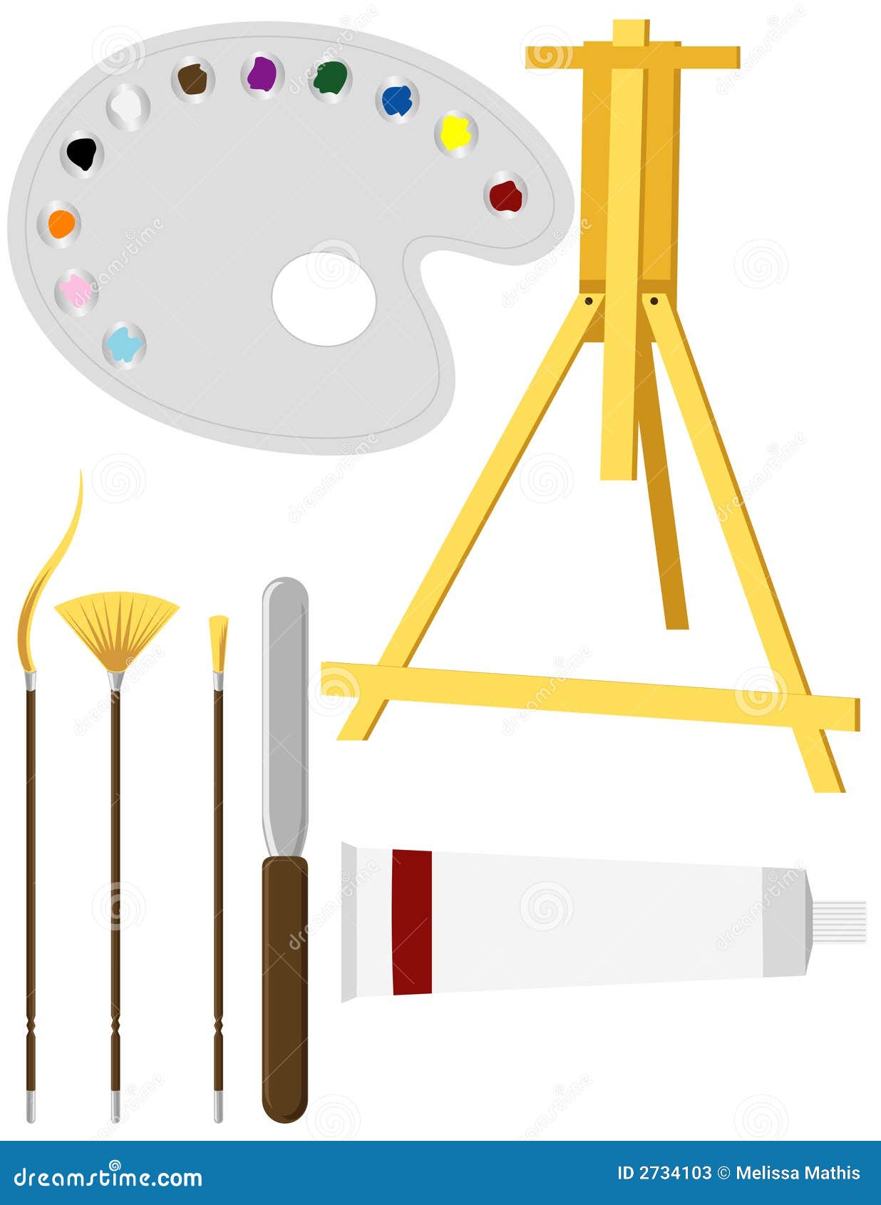 Drawing Tool Set Artist Easel Paints Brushes Cartoon Isolated White Stock  Vector by ©molnia26 242177968