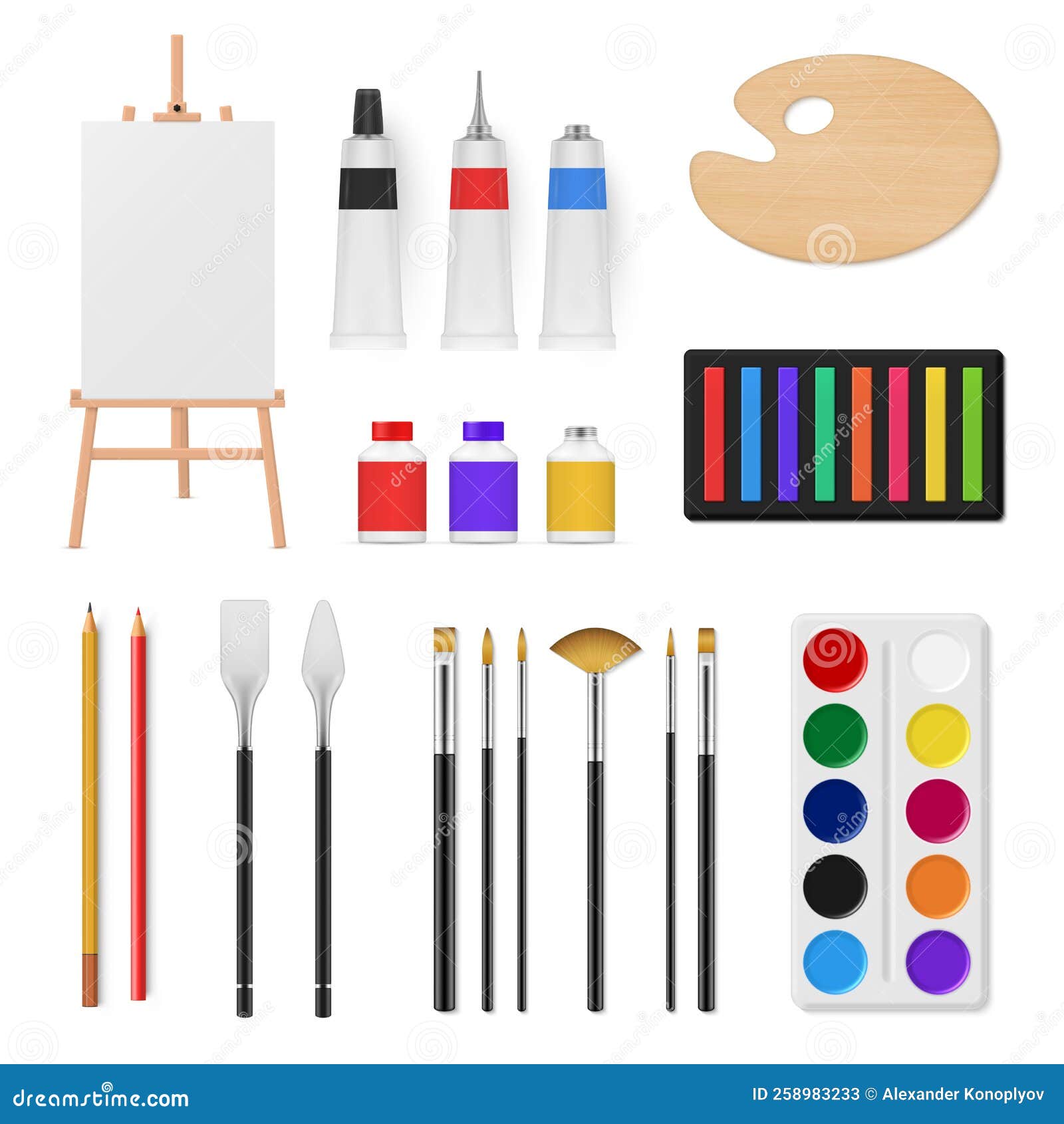 Artists Equipment Drawing and Painting Tools Set Realistic Vector  Illustration. Art Hobby Instrument Stock Vector - Illustration of bundle,  mockup: 258983233