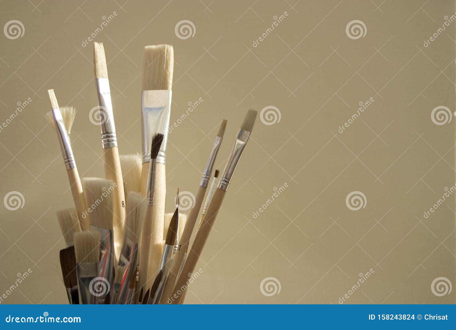 Paint Pots And Brushes On Paint Spattered Worktop Closeup High-Res Stock  Photo - Getty Images