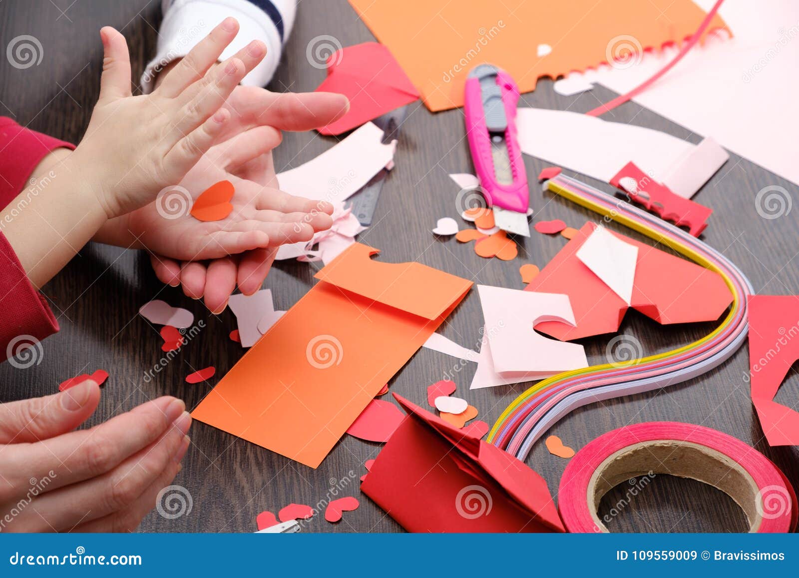 Arts and Craft Supplies for Saint Valentine`s. Color Paper, Different Washi  Tapes, Hearts Supplies for Decoration. Stock Image - Image of vintage,  creativity: 109559009