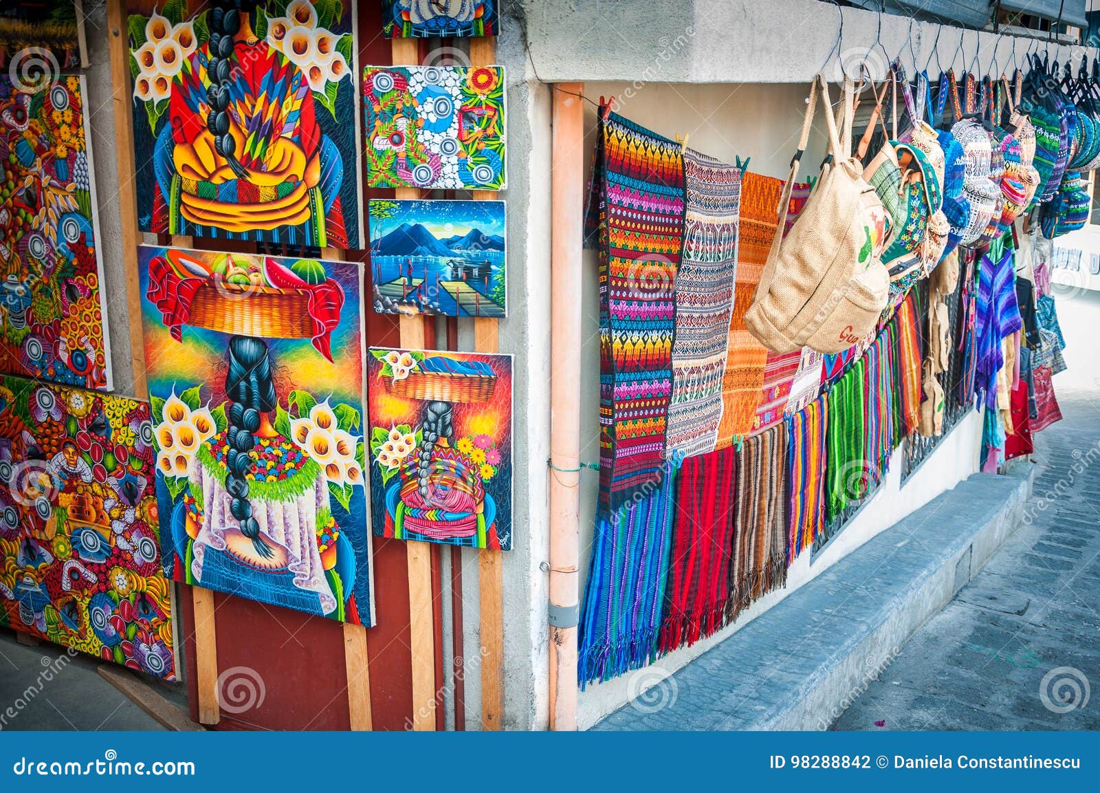 Arts And Crafts On Sale At Market In San Pedro La Laguna, Guatemala