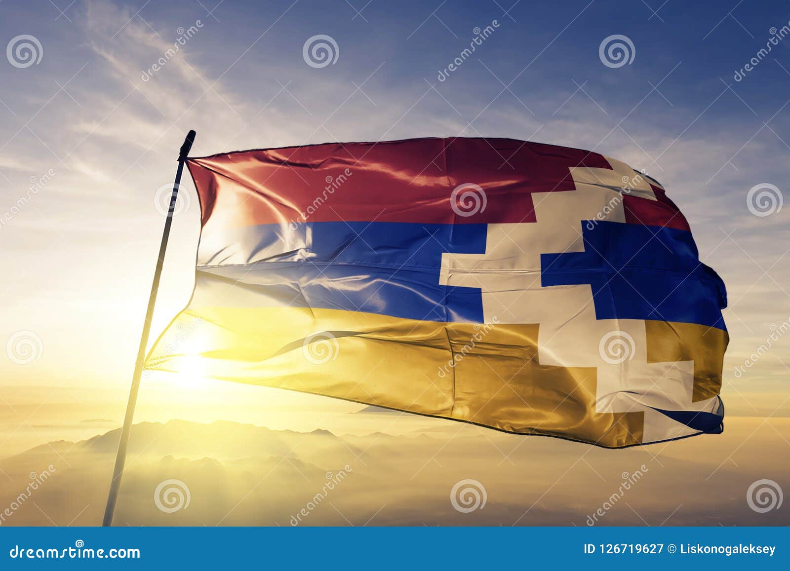 Download Artsakh Nagorno-Karabakh Republic Flag Textile Cloth Fabric Waving On The Top Sunrise Mist Fog ...