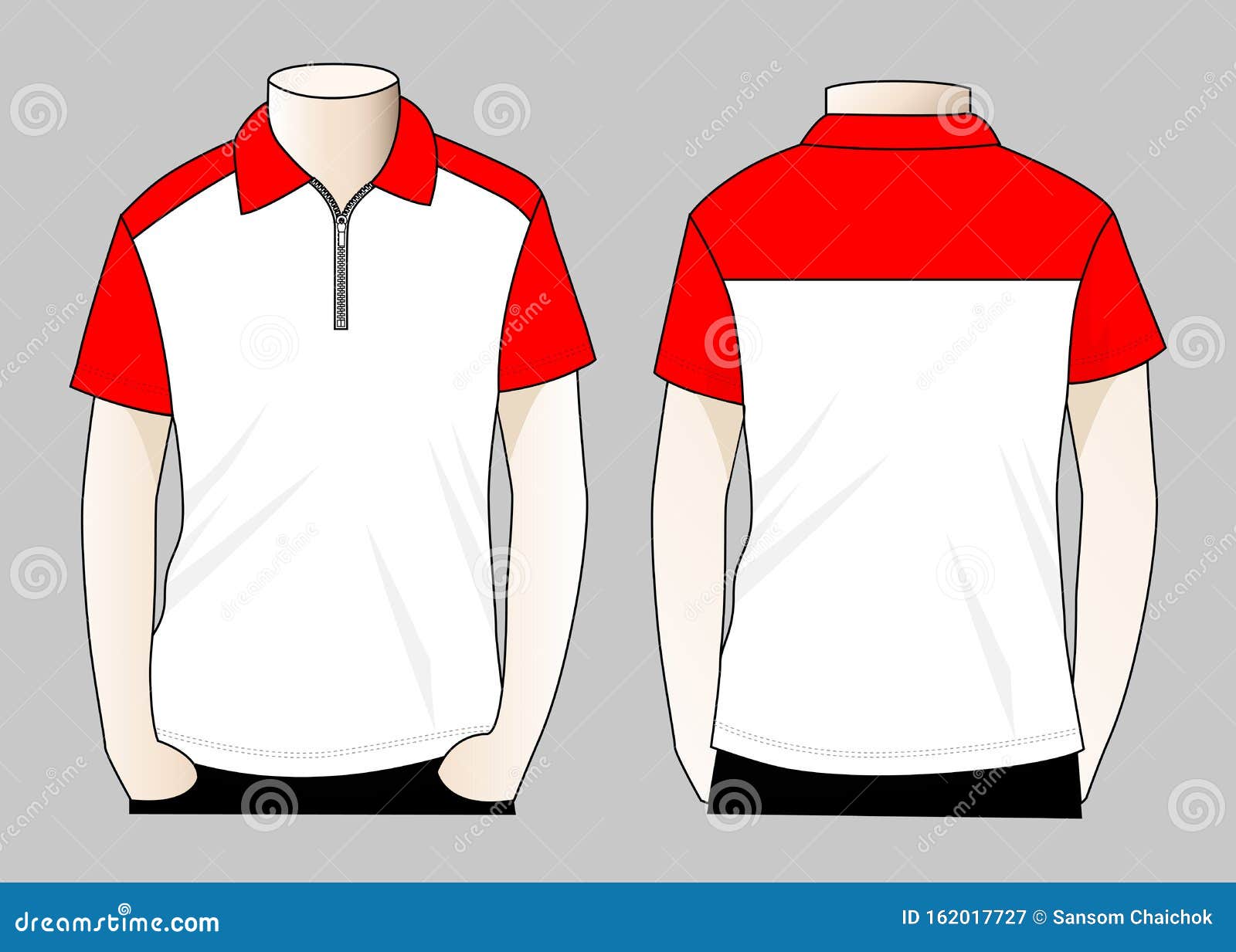 Men S White-Red Short Sleeve Polo Shirt Whith Zip-Placket Design Stock ...
