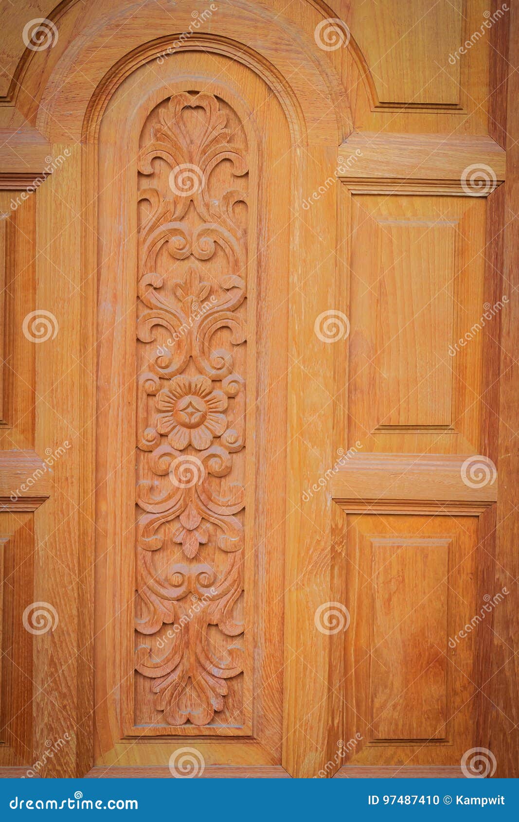 Artwork On Door Leave With Arched Shape Carving Flower Textured