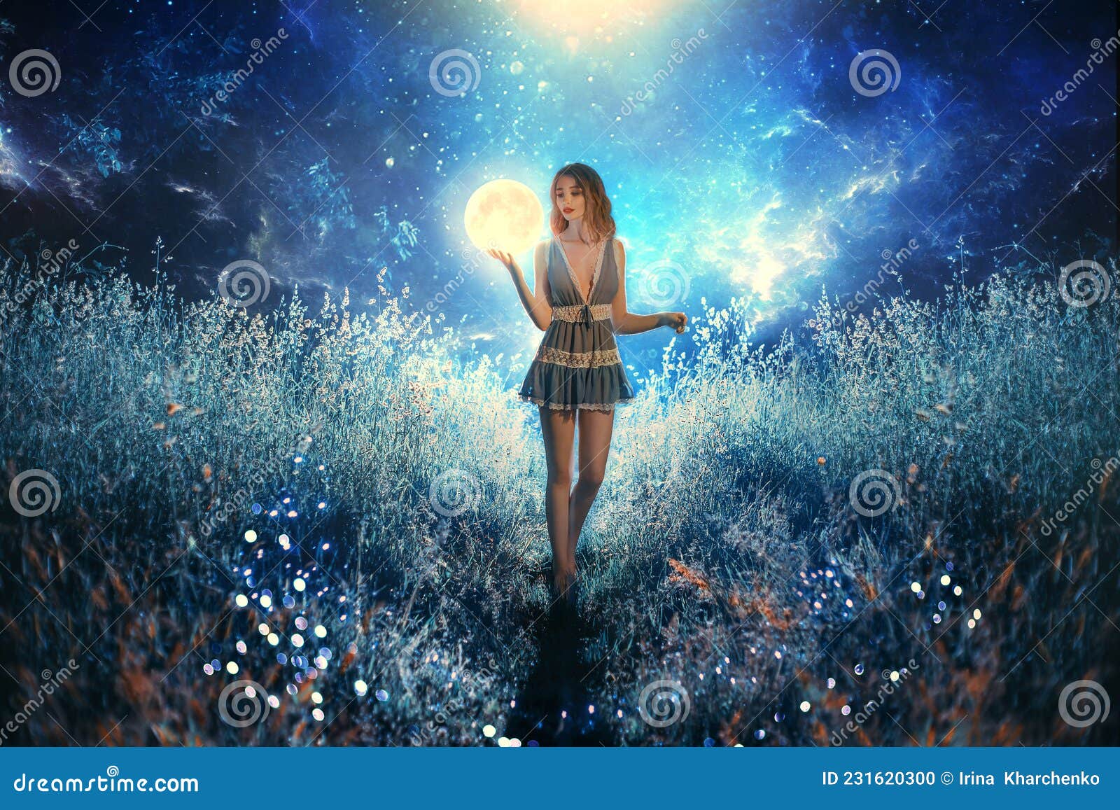 Artwork Fantasy Young Beautiful Woman Holds Magical Ball Planet ...