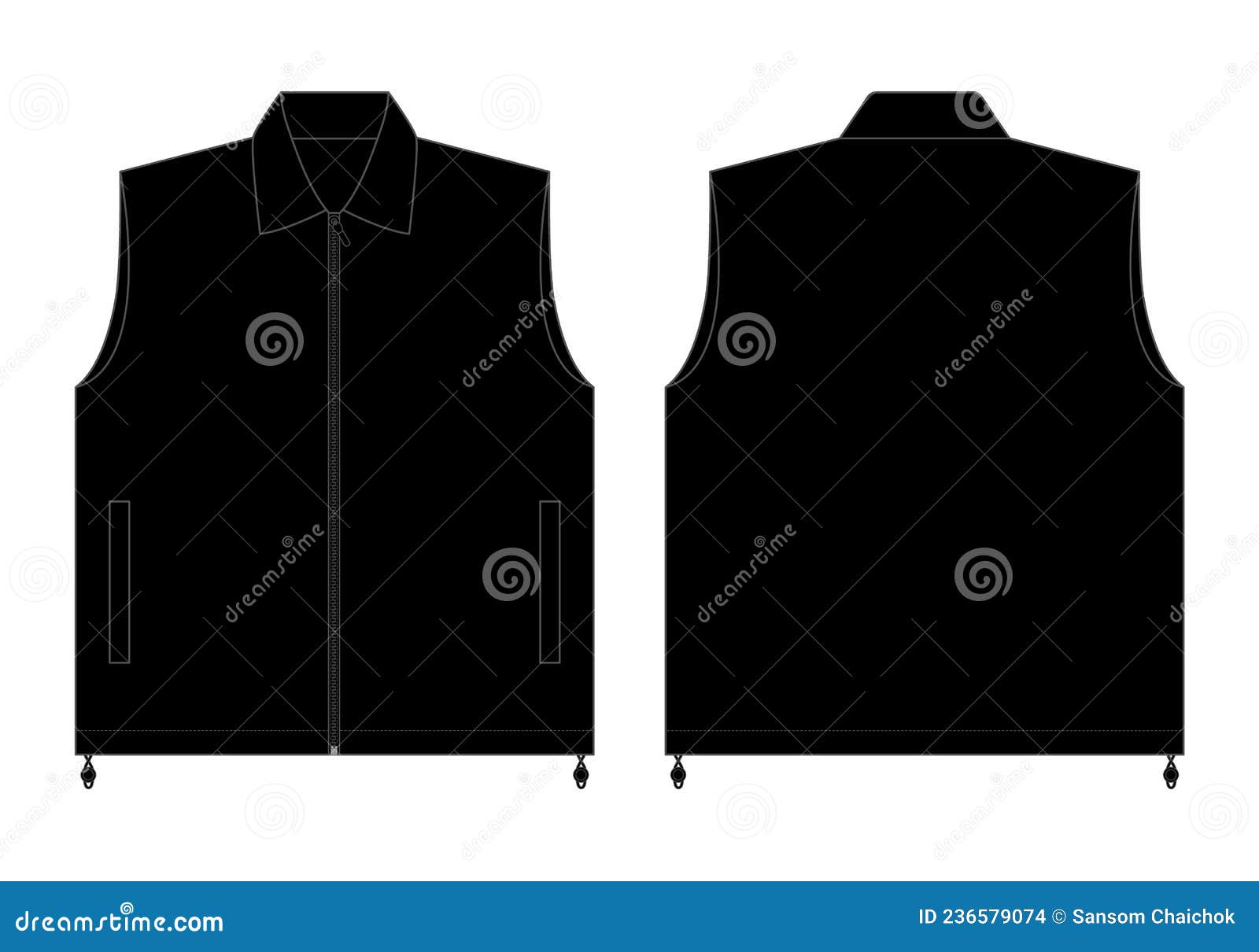 Blank Black Vest with Cord Toggle Stopper Template Vector Stock Vector ...