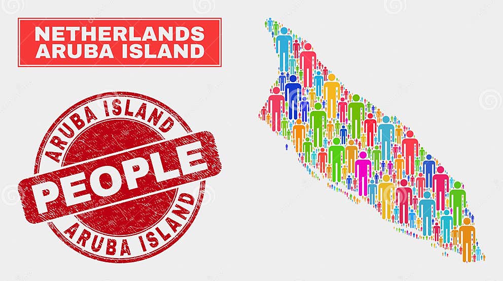 Aruba Island Map Population Demographics and Rubber Stamp Stock Vector