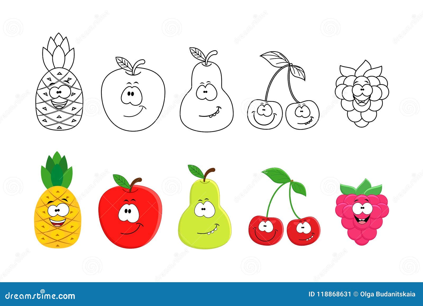 Desenho de objetos de comida de frutas frescas dos desenhos animados para  colorir e imprimir