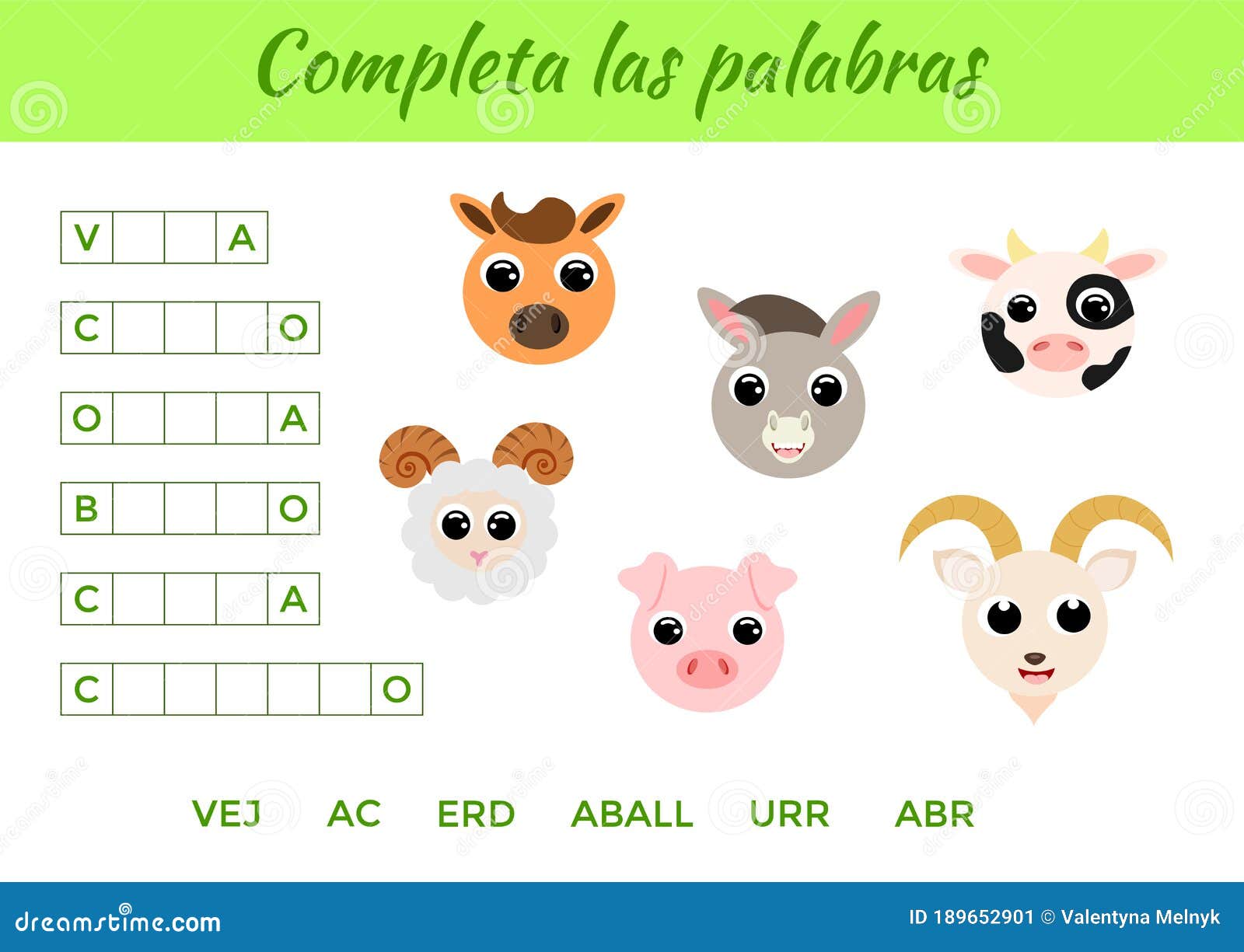 palavra jogos folha. completo a palavras. animais tema nomes