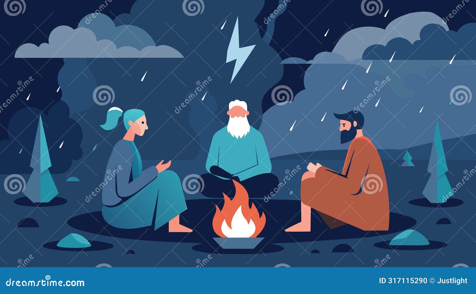 as a storm rages outside a group of philosophers sit by a fireplace deep in thought as they contemplate the turbulent