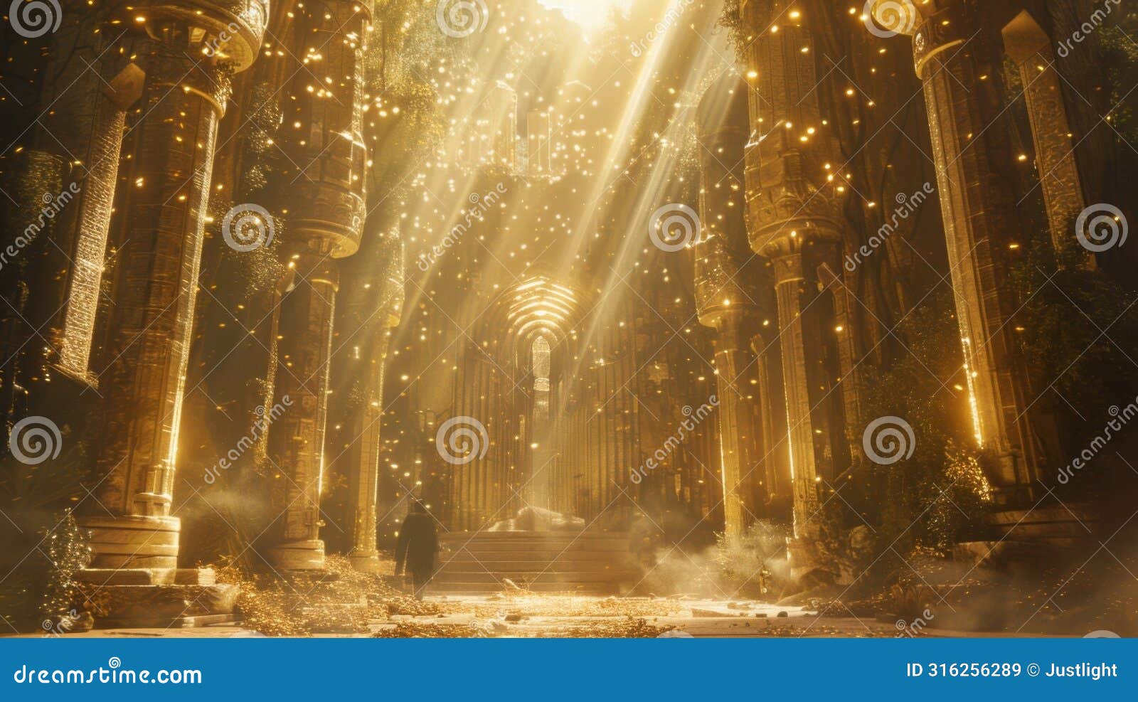 as you step onto the sanctuary you are greeted with warm golden light and the gentle hum of magical energy. pillars of