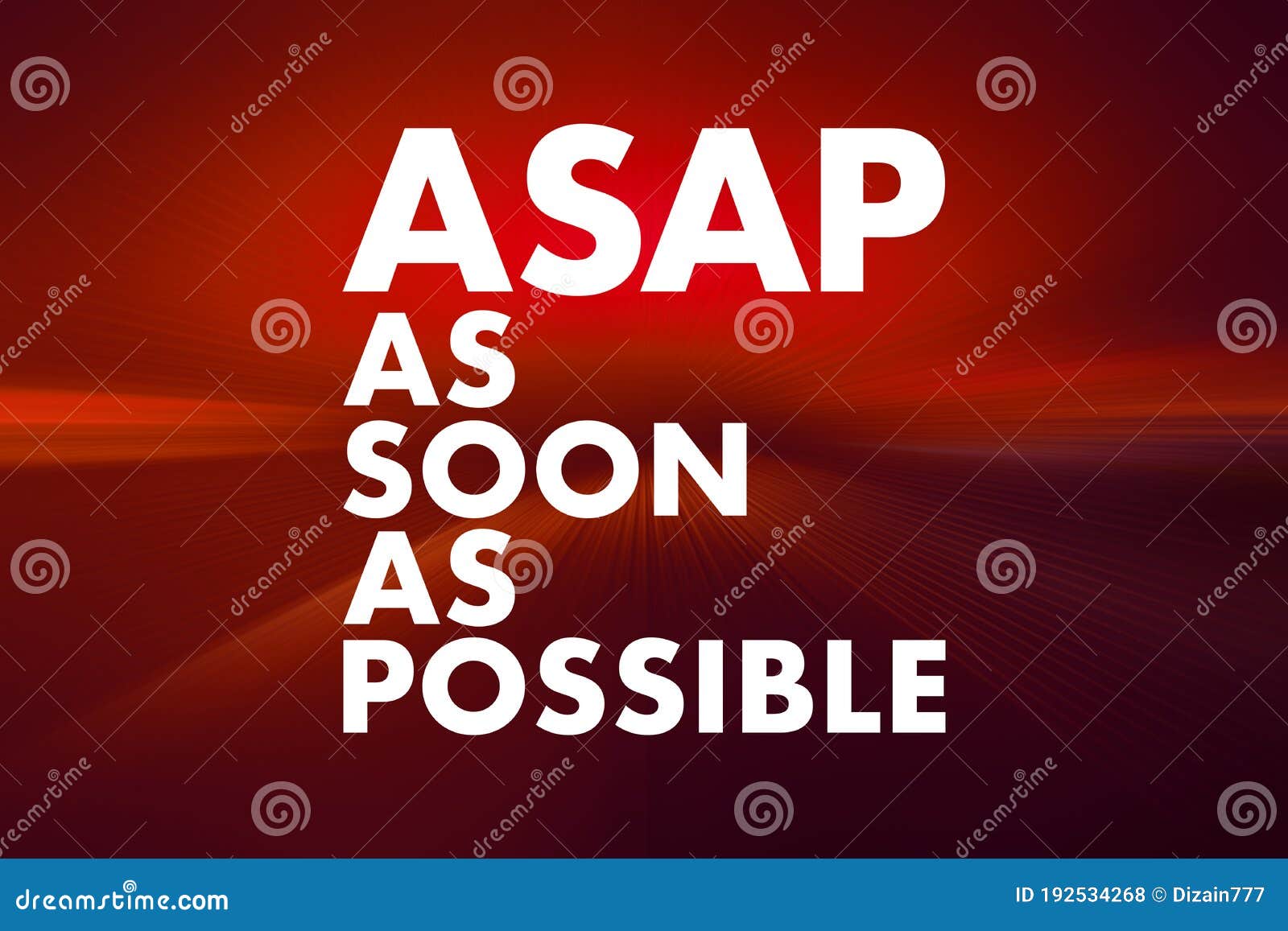 ASAP As Soon As Possible Acronym, Business Concept Background Stock