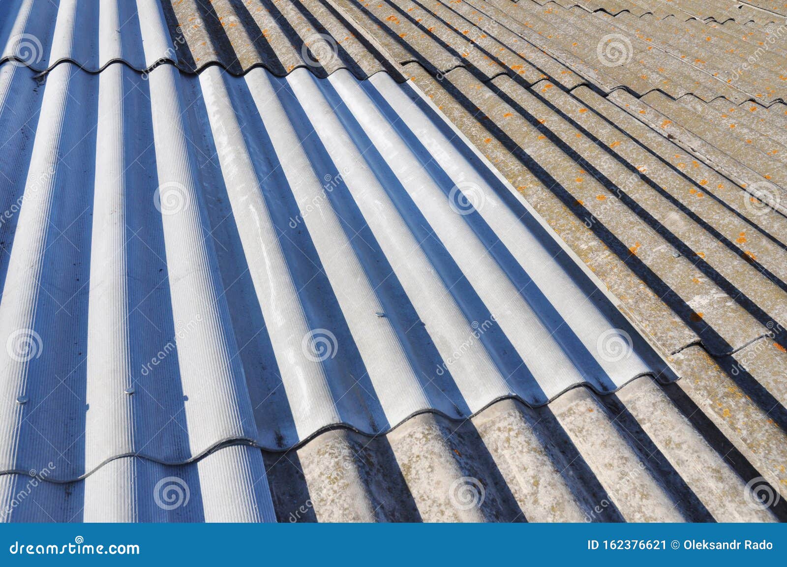 Asbestos Roof with New Asbestos Roof Sheet Replacement Stock Image ...