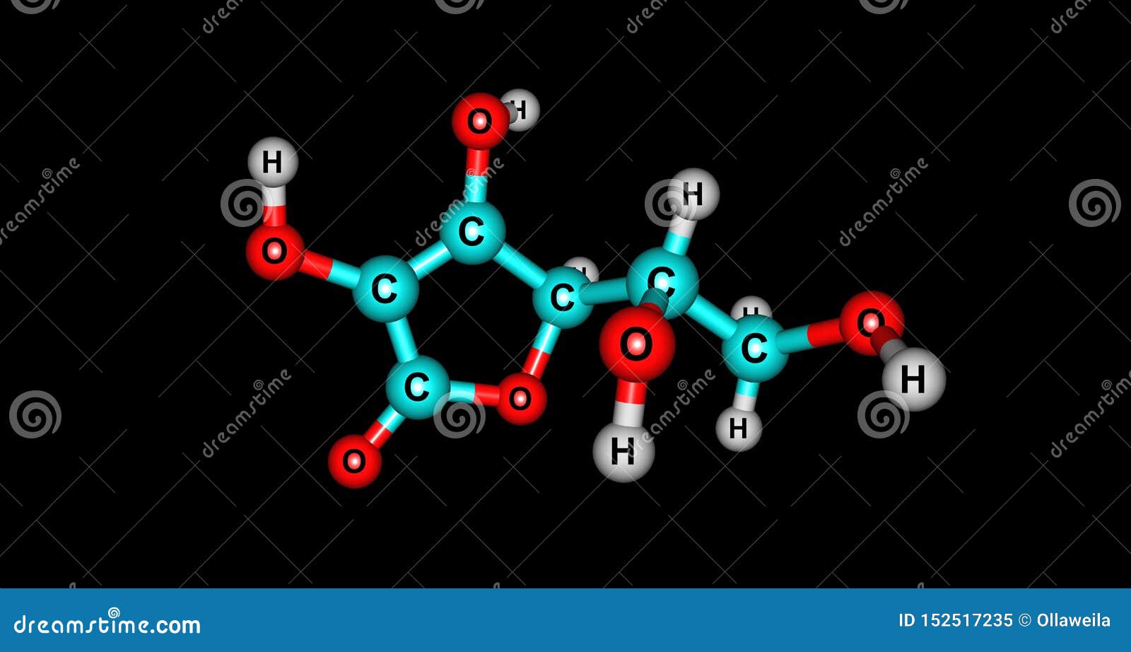 Ascorbic Acid Molecular Structure Isolated on Black Stock Illustration