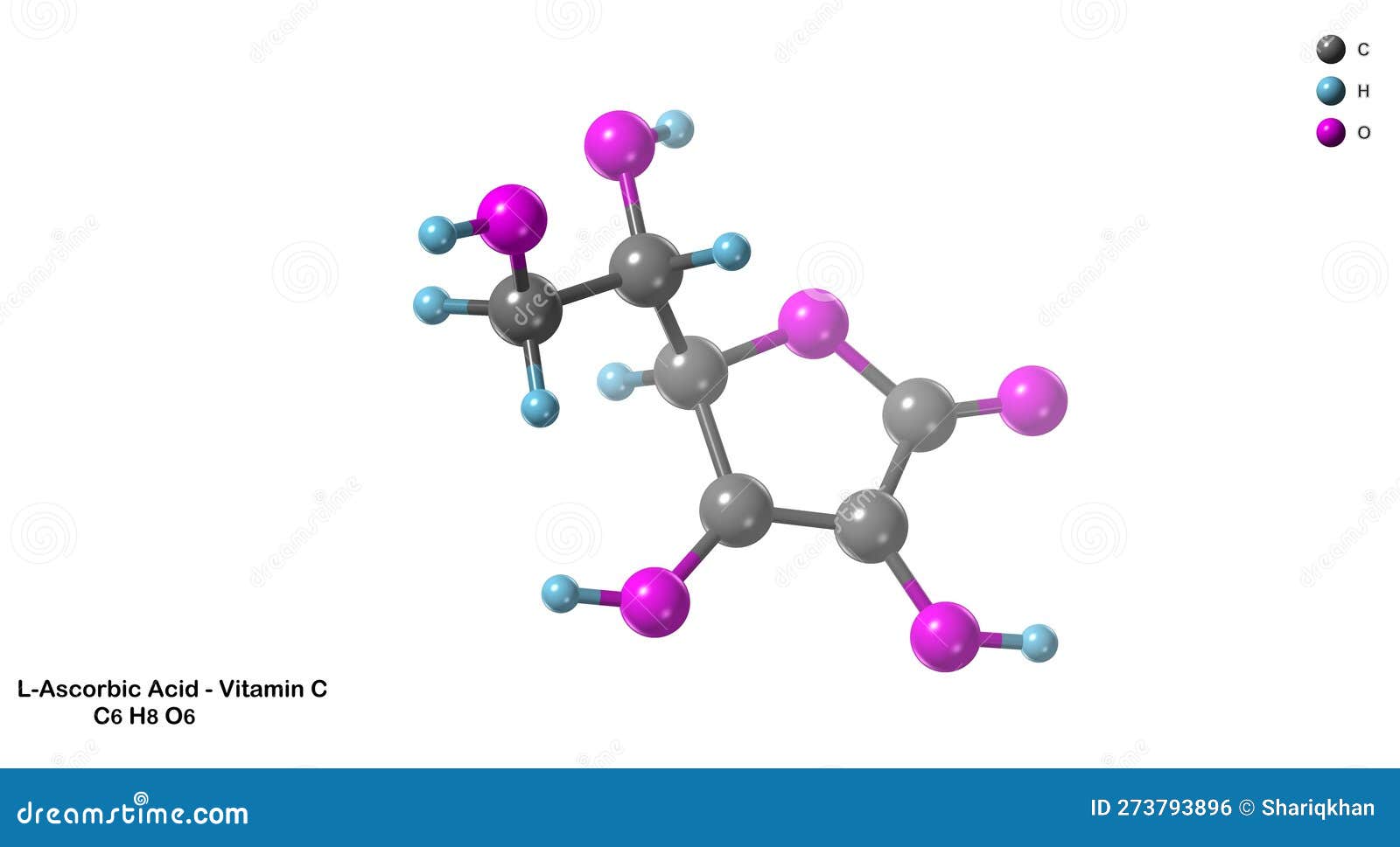 Ascorbic Acid or VitaminC Molecular Structure 3D Diagram Stock