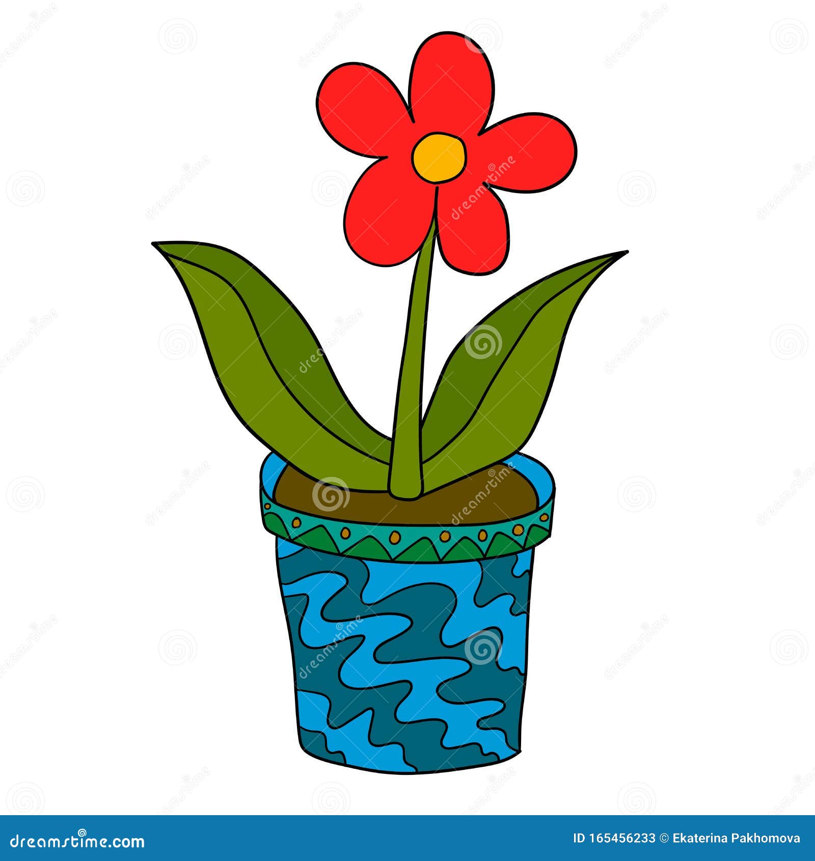 Bright Cartoon Flower in Pot Isolated Stock Vector - Illustration of  decorative, bright: 165456233