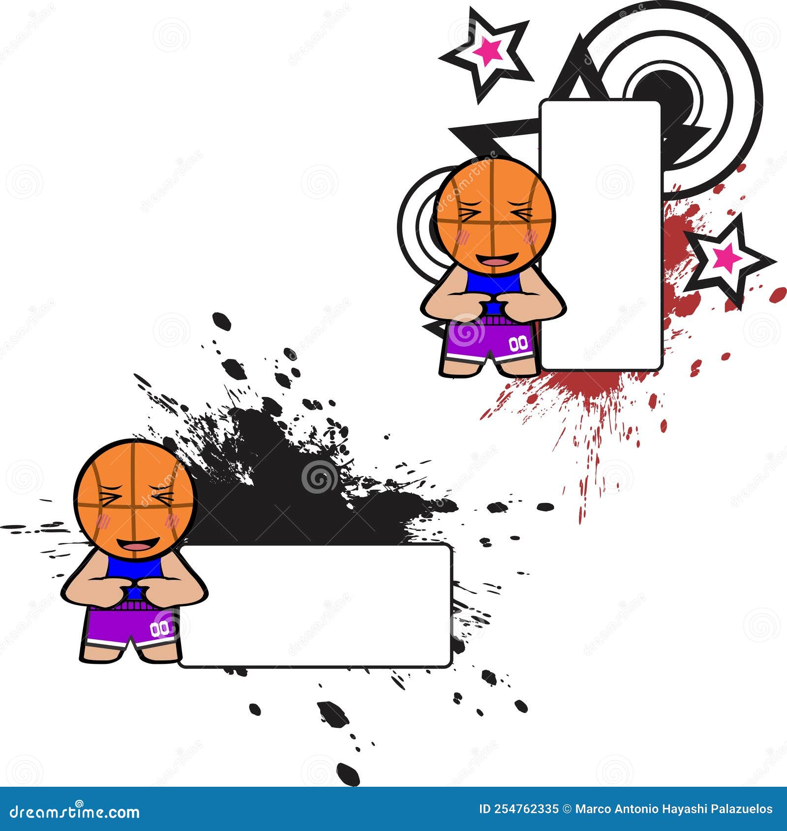 Ashamed Funny Basketball Ball Head Kid Cartoon Expression Billboard Set