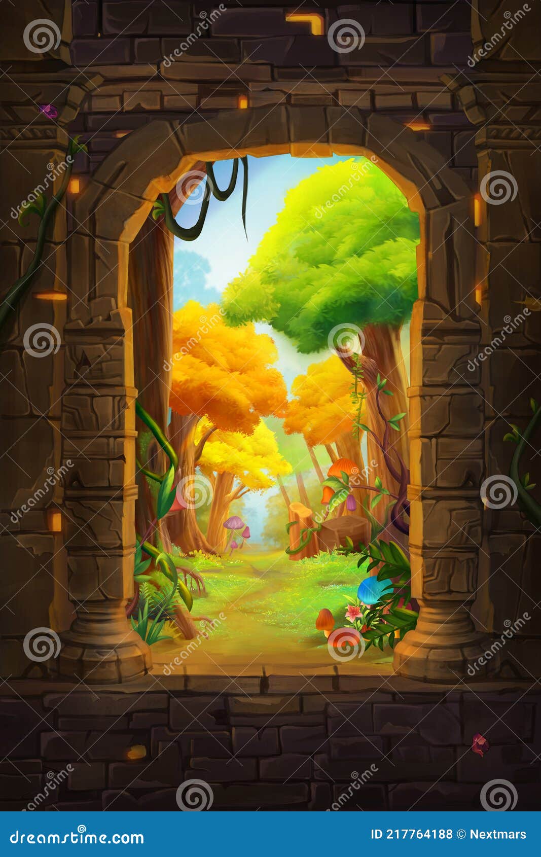 ashlar portal. nature scene. fantasy backdrop. concept art