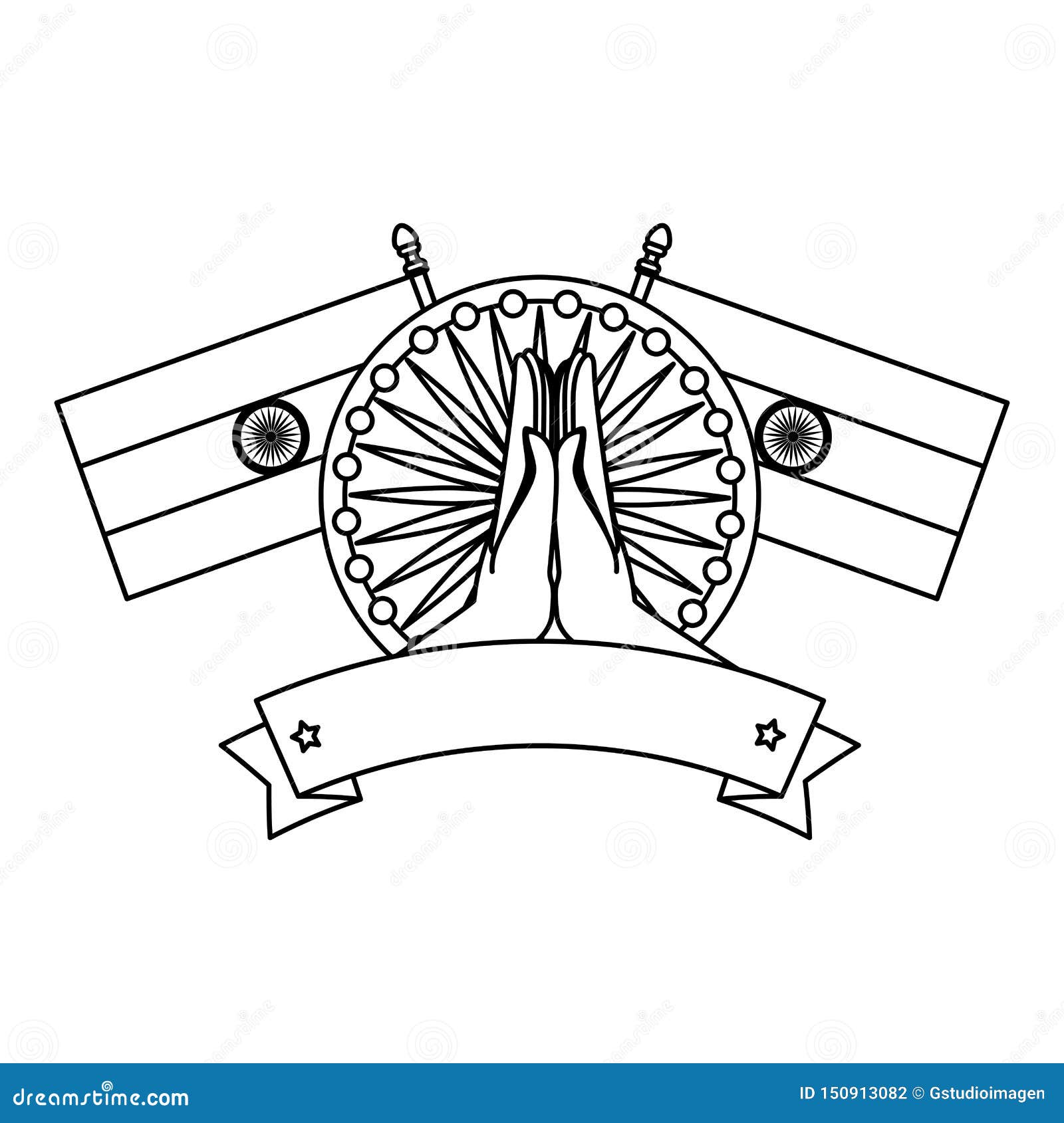Ashoka Chakra with Flags Indian Emblem Stock Illustration