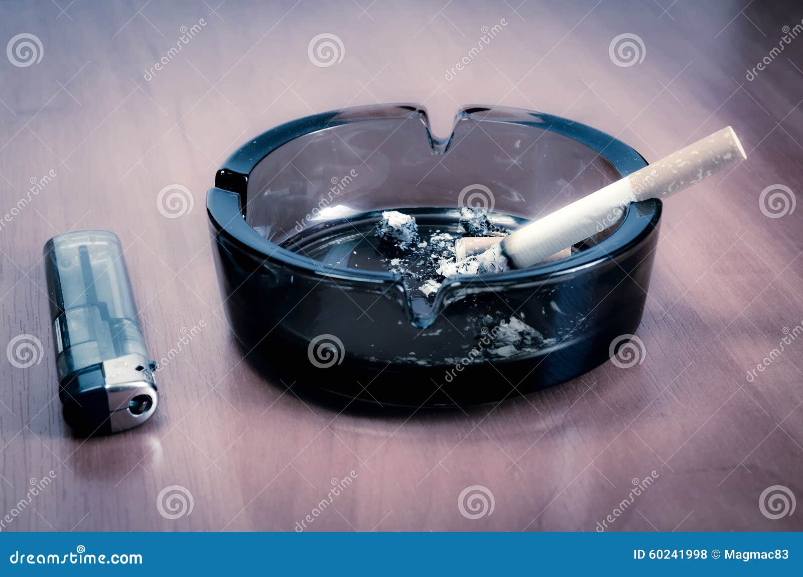 Ashtray with Burning Cigarette Stock Photo Image of wooden, lighter
