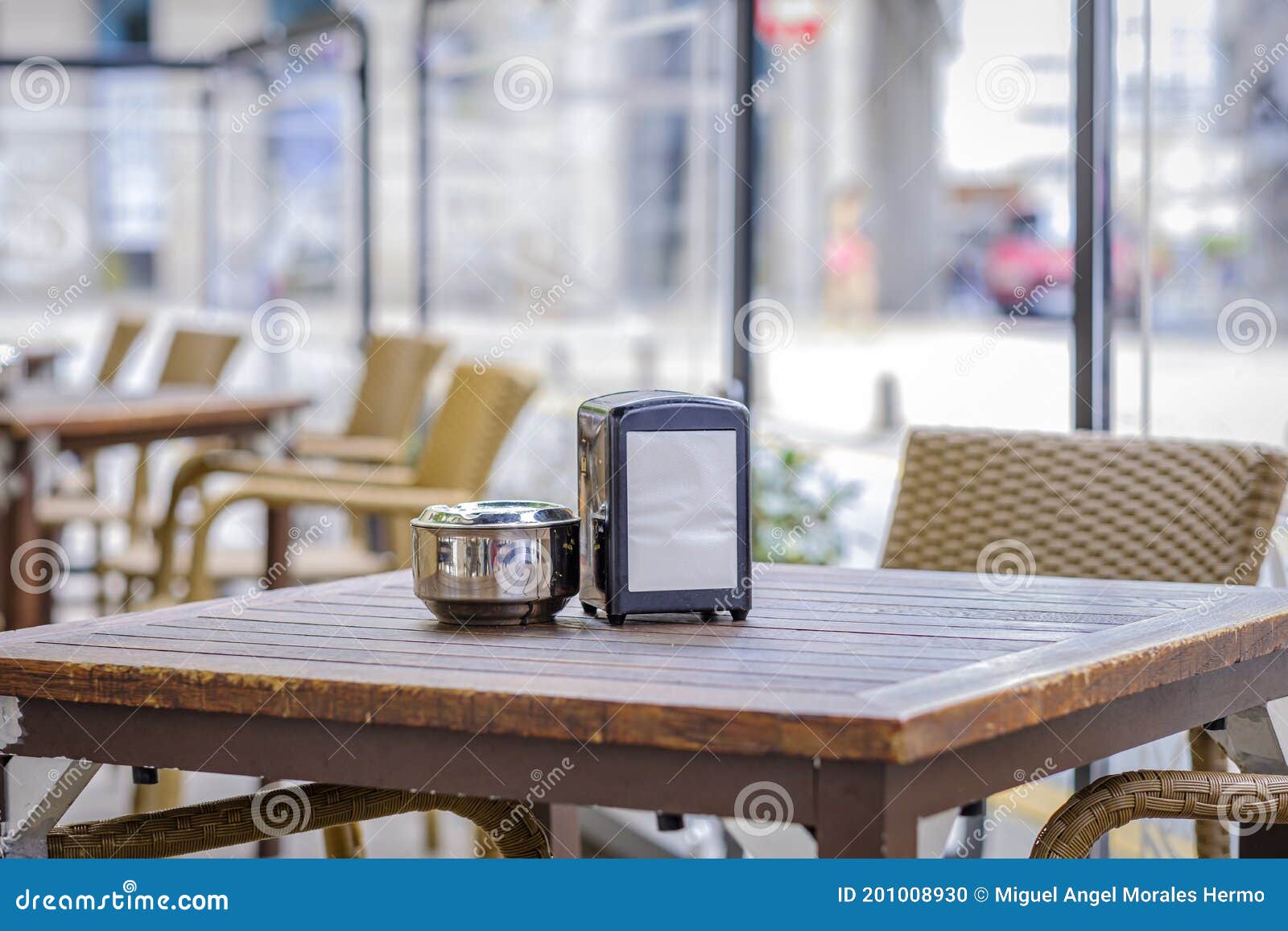 ashtray and napkin on a terrace of a cafeteria