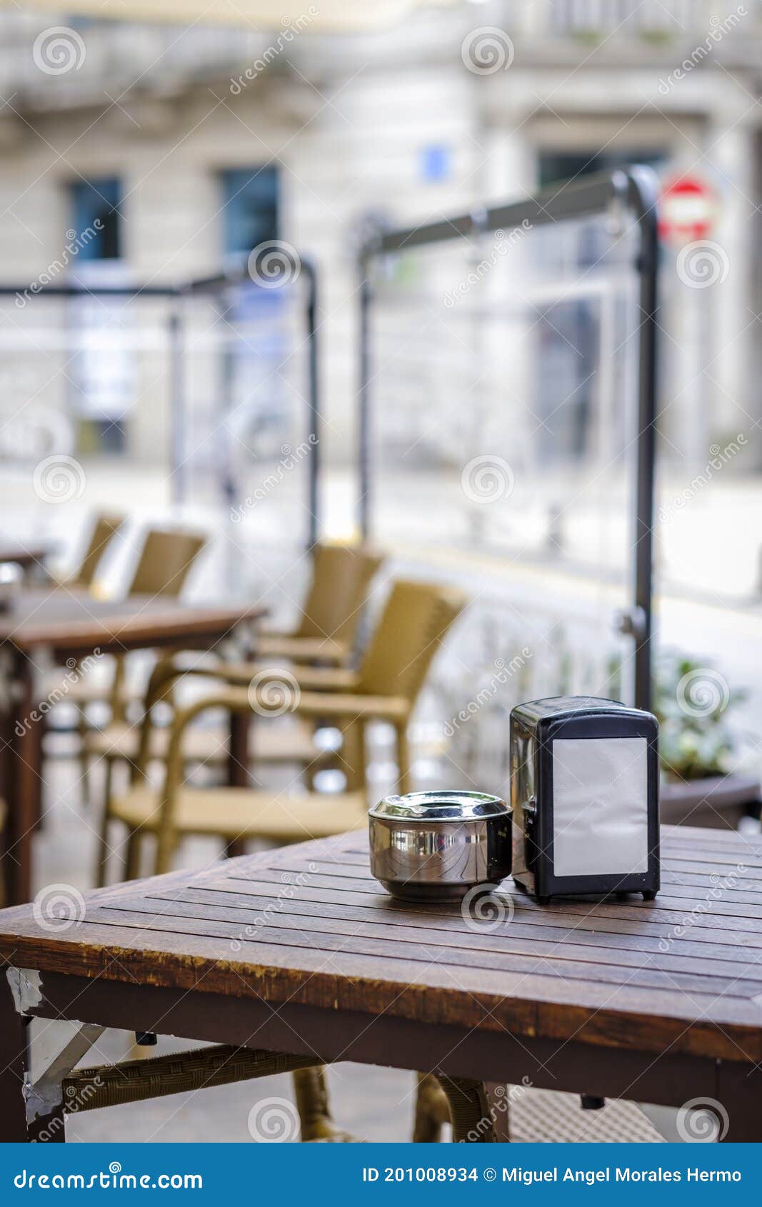 ashtray and napkin on a terrace of a cafeteria