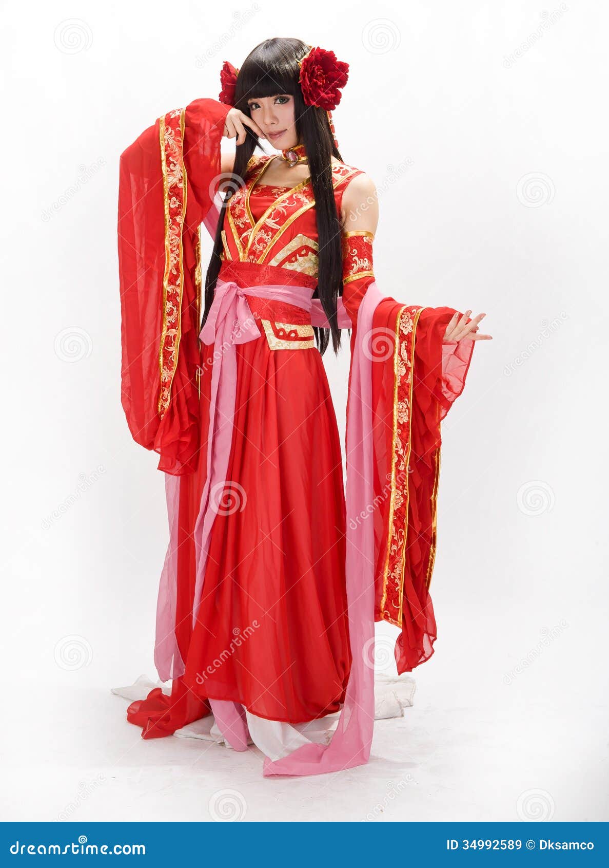 Asia Chinese Style Girl In Red Traditional Dress Dancer Asia Chinese Style Girl In Red Traditional Dress Dancer