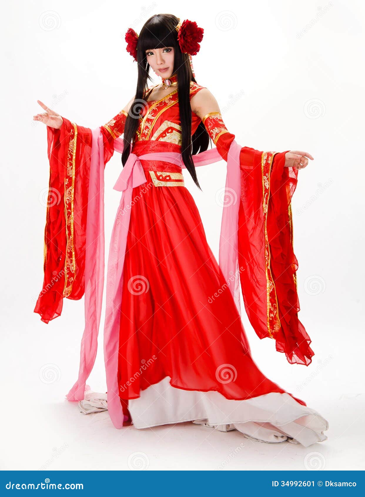 Asia Chinese Style Girl In Red Traditional Dress Dancer Asia Chinese Style Girl In Red Traditional Dress Dancer