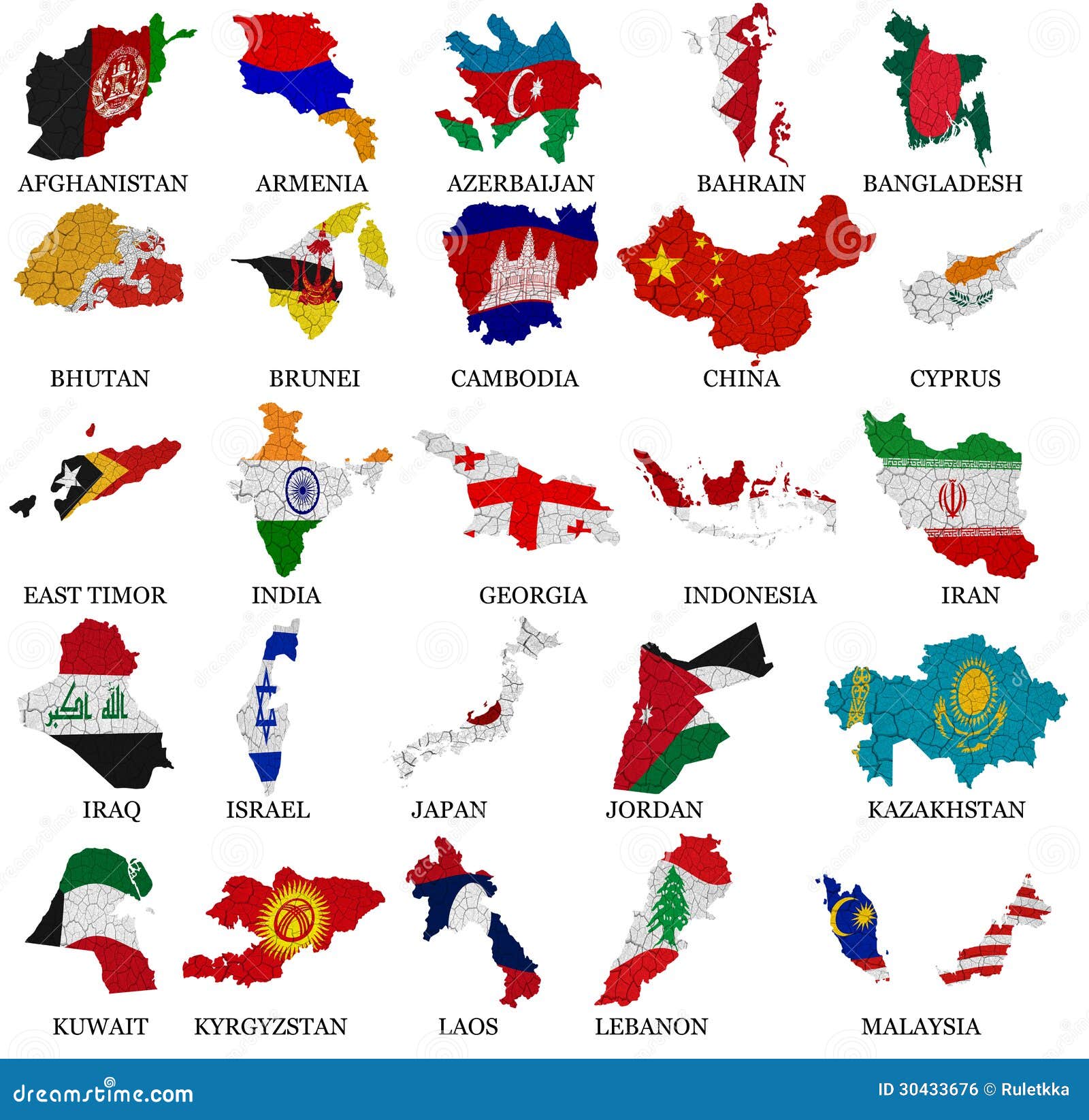 Asia Countries Flag Map 