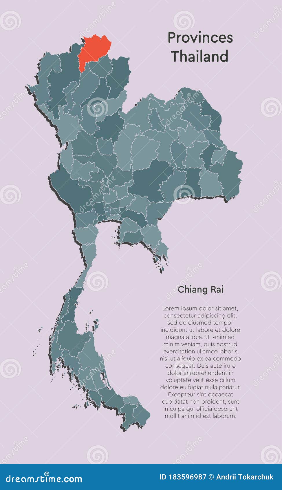 Asia Country Thailand Map or Province Chiang Rai Stock Vector