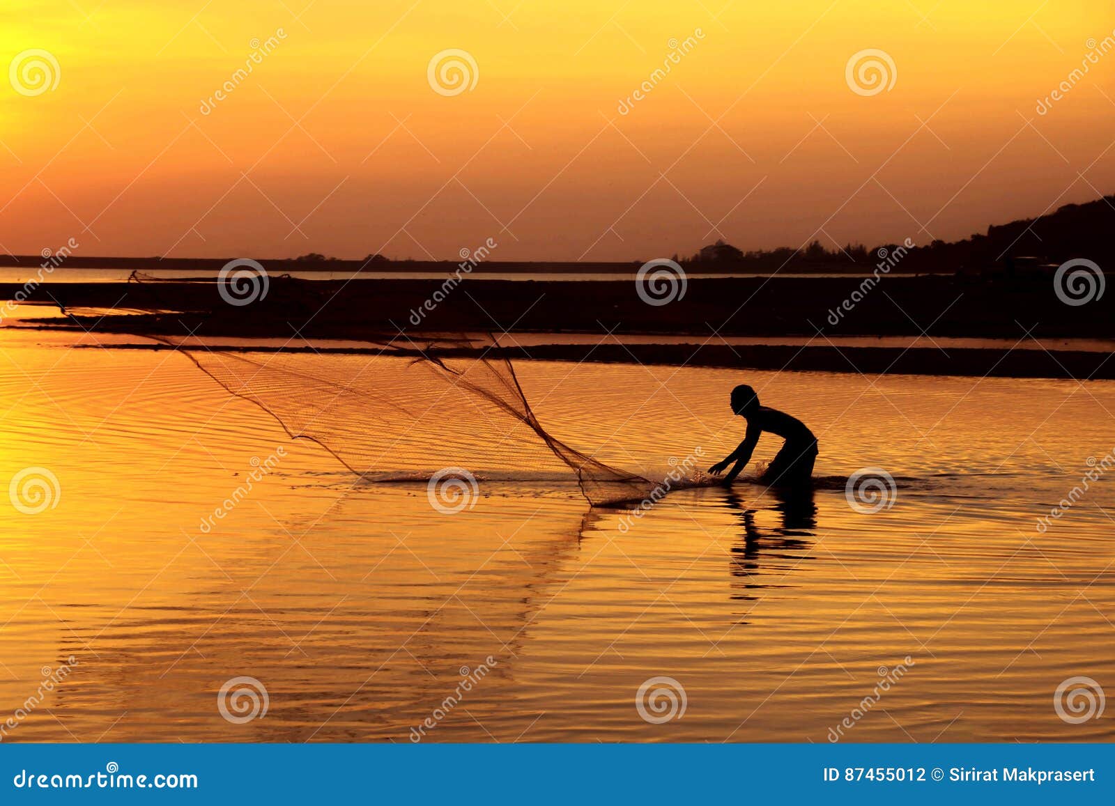 Asia Fishermen are Casting Nets for Fishing. Editorial Photography