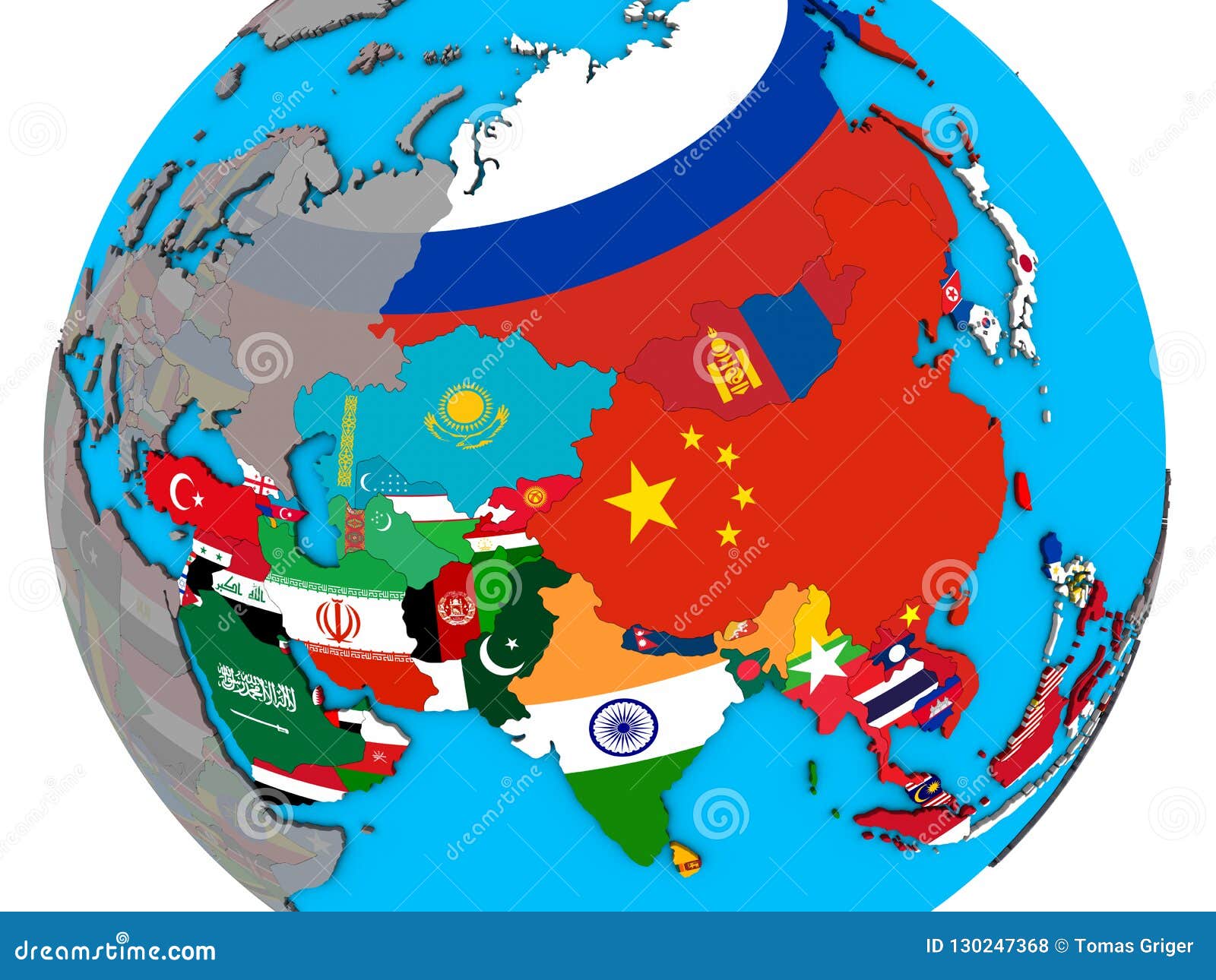 Asia Countries Flag Map 