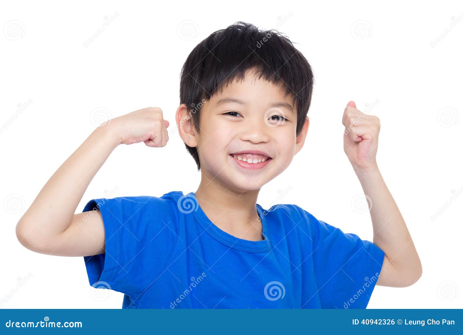 asia little boy flexing biceps
