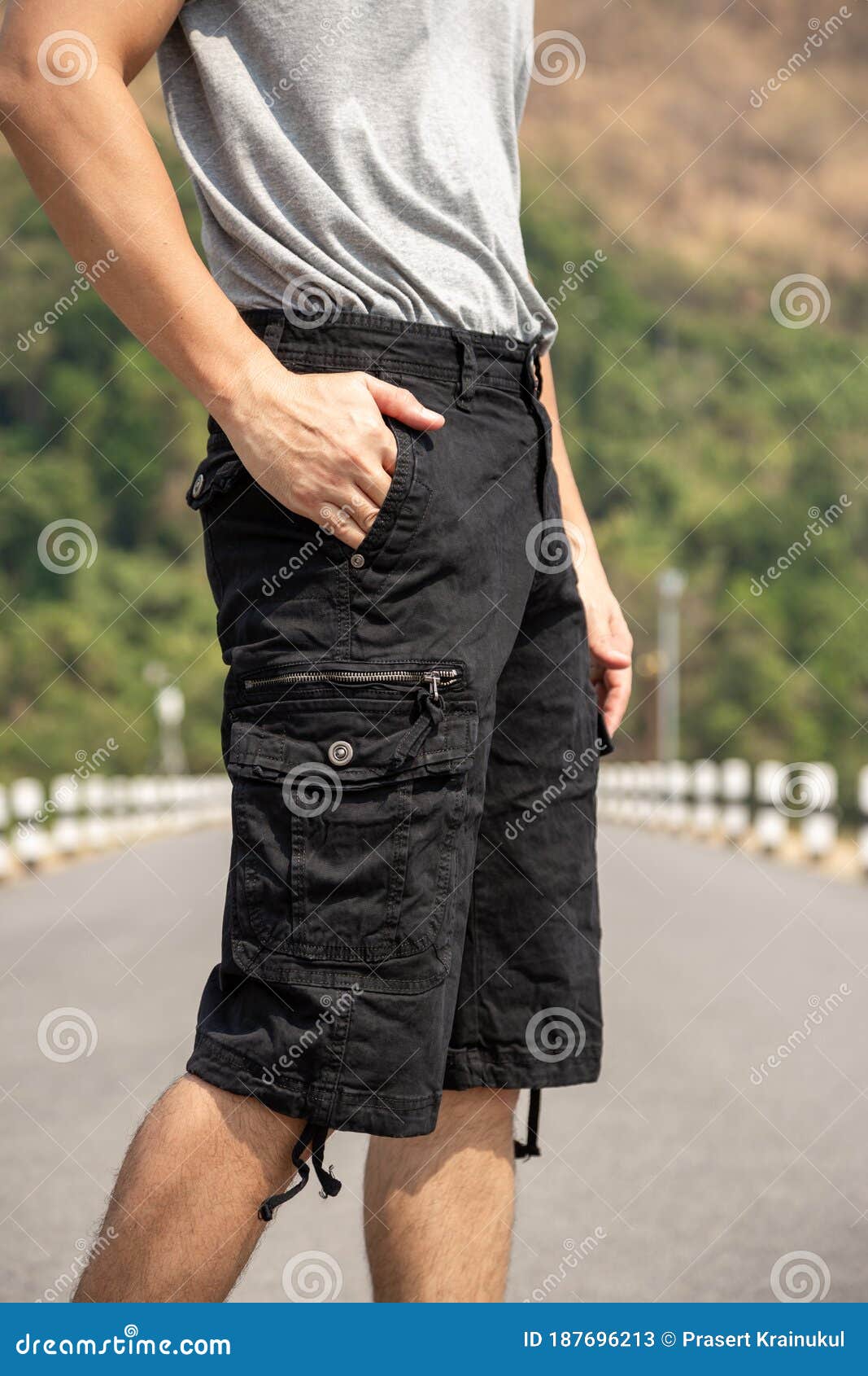 Asia Man in Bermuda Shorts and T-shirt, Outdoor Activity Concept Stock ...