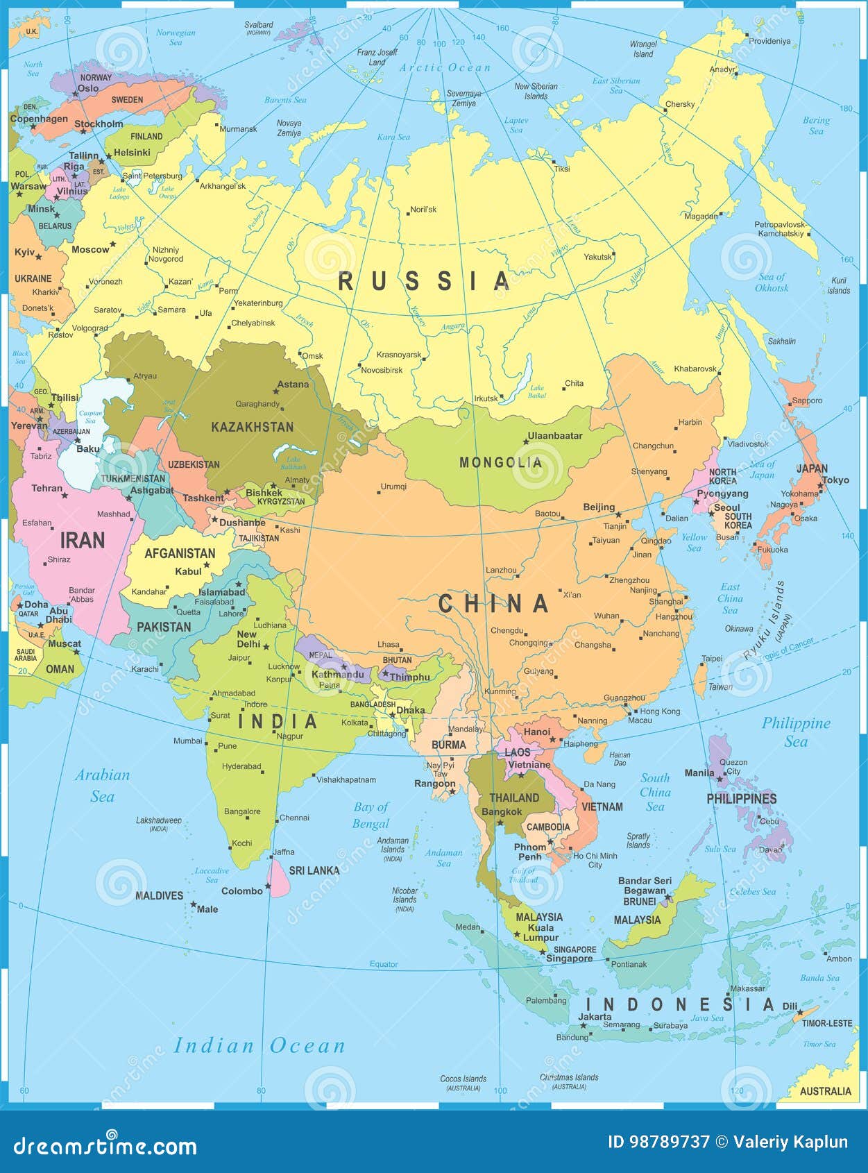 Asia Map - Vector Illustration Stock Illustration - Illustration of ...