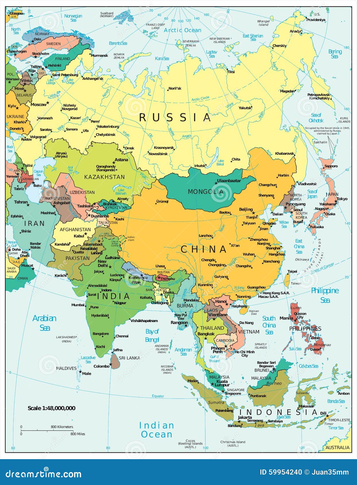 Asia Region Political Divisions Map Area Geographical Location Globe 59954240 