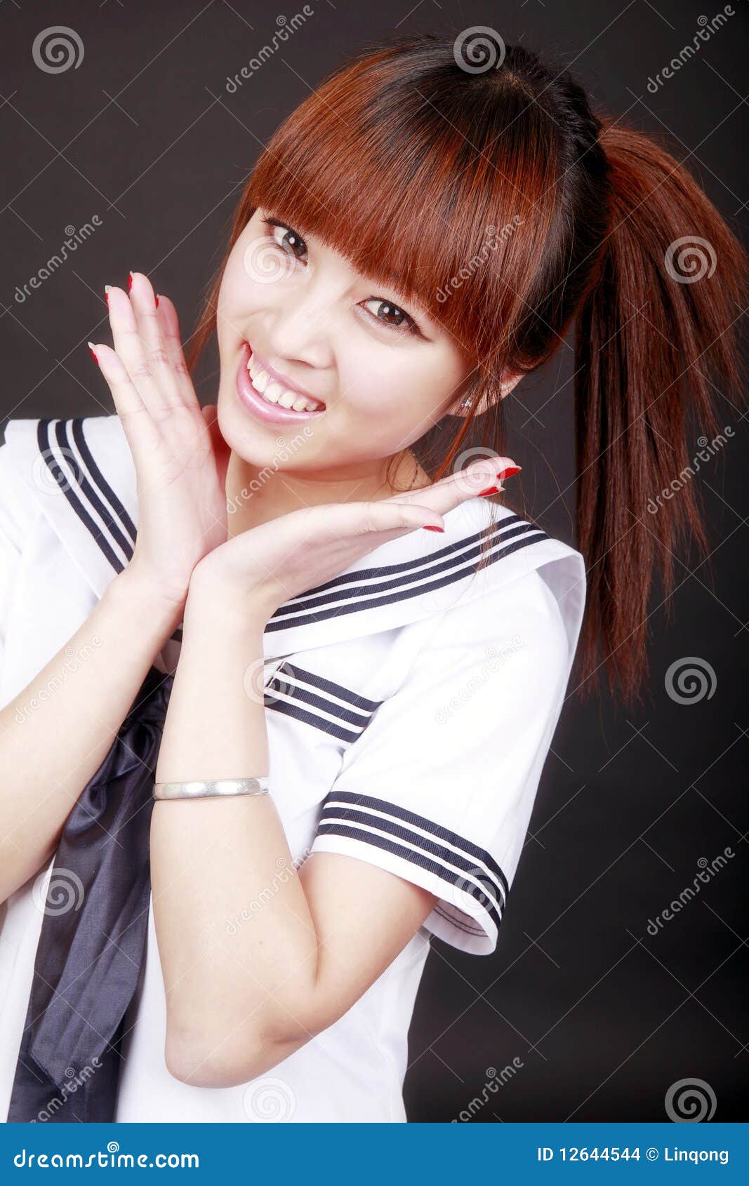 Asia schoolgirl in uniform stock photo. Image of education 12644544