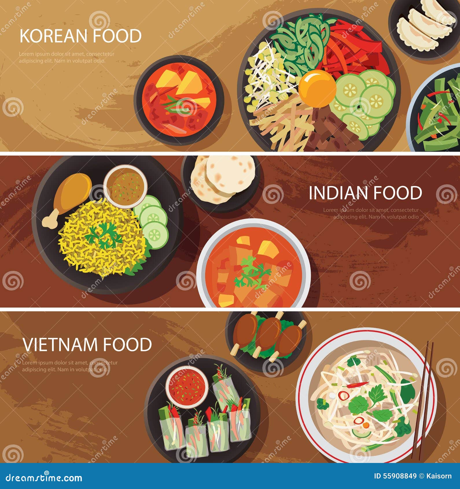 asia street food web banner , korean food , indian food , vietnam food flat 