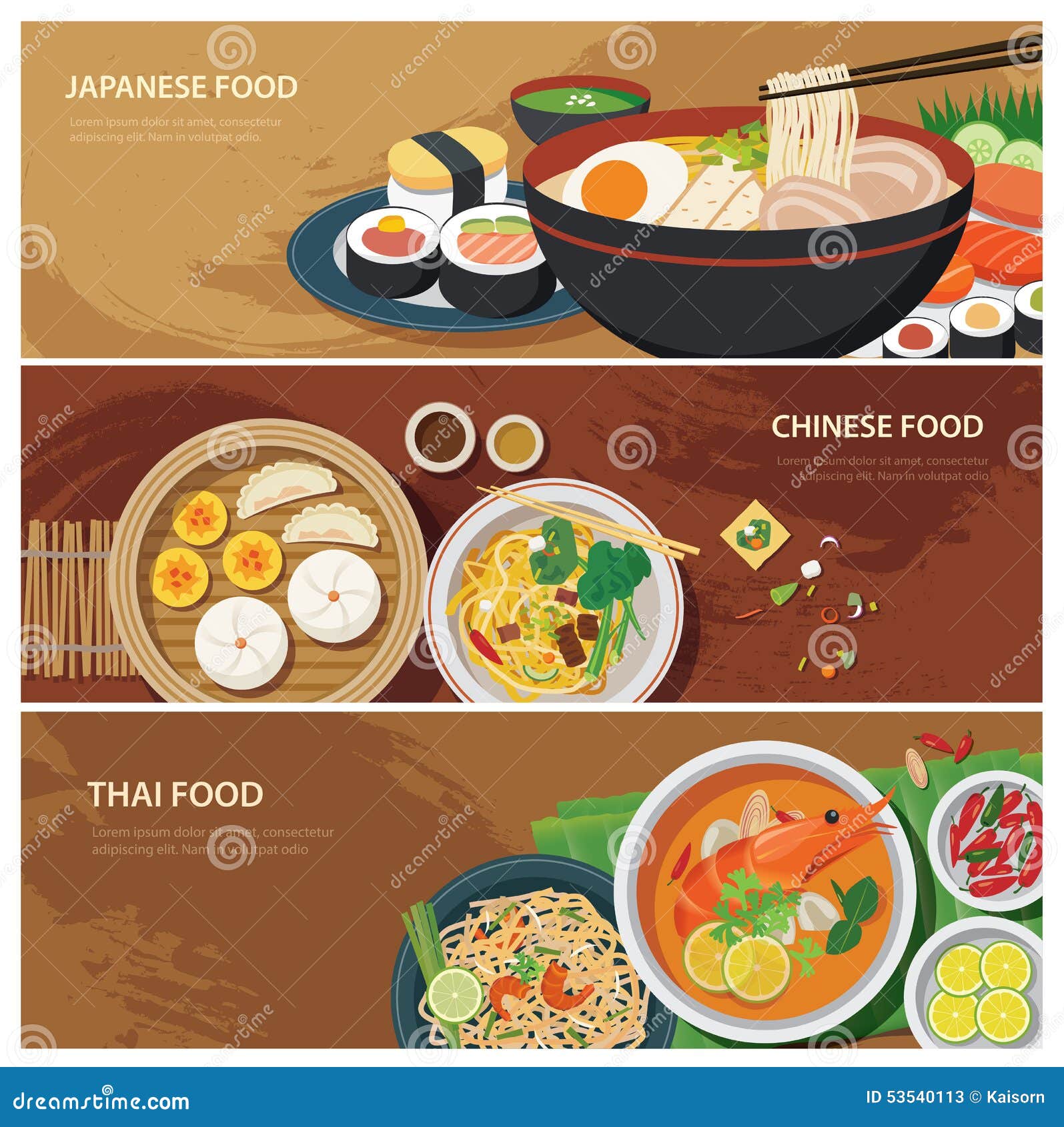 asia street food web banner , thai food , japanese food
