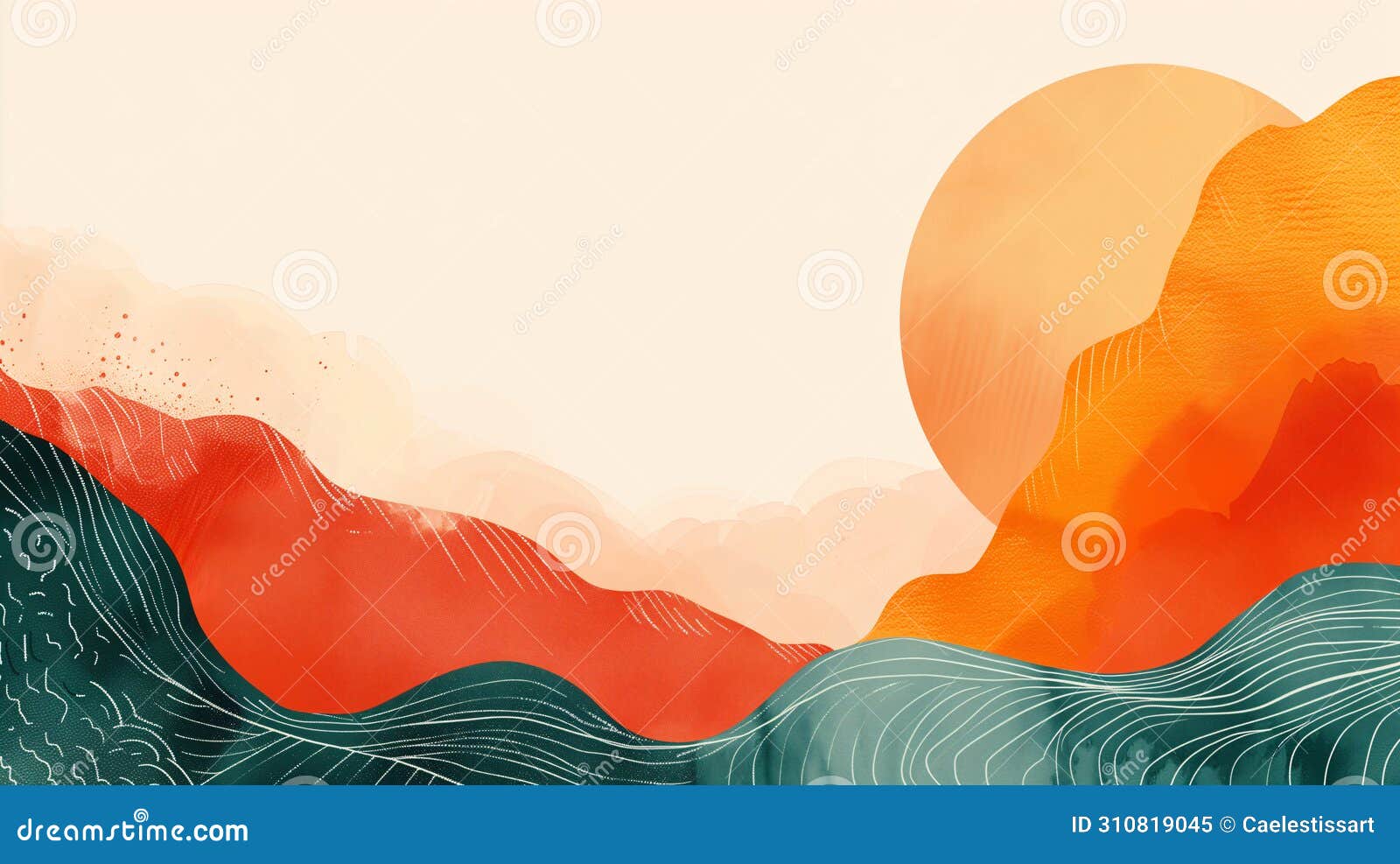 asian american heritage month background. oriental template  with empty copy space.. abstract backdrop with sun and waves